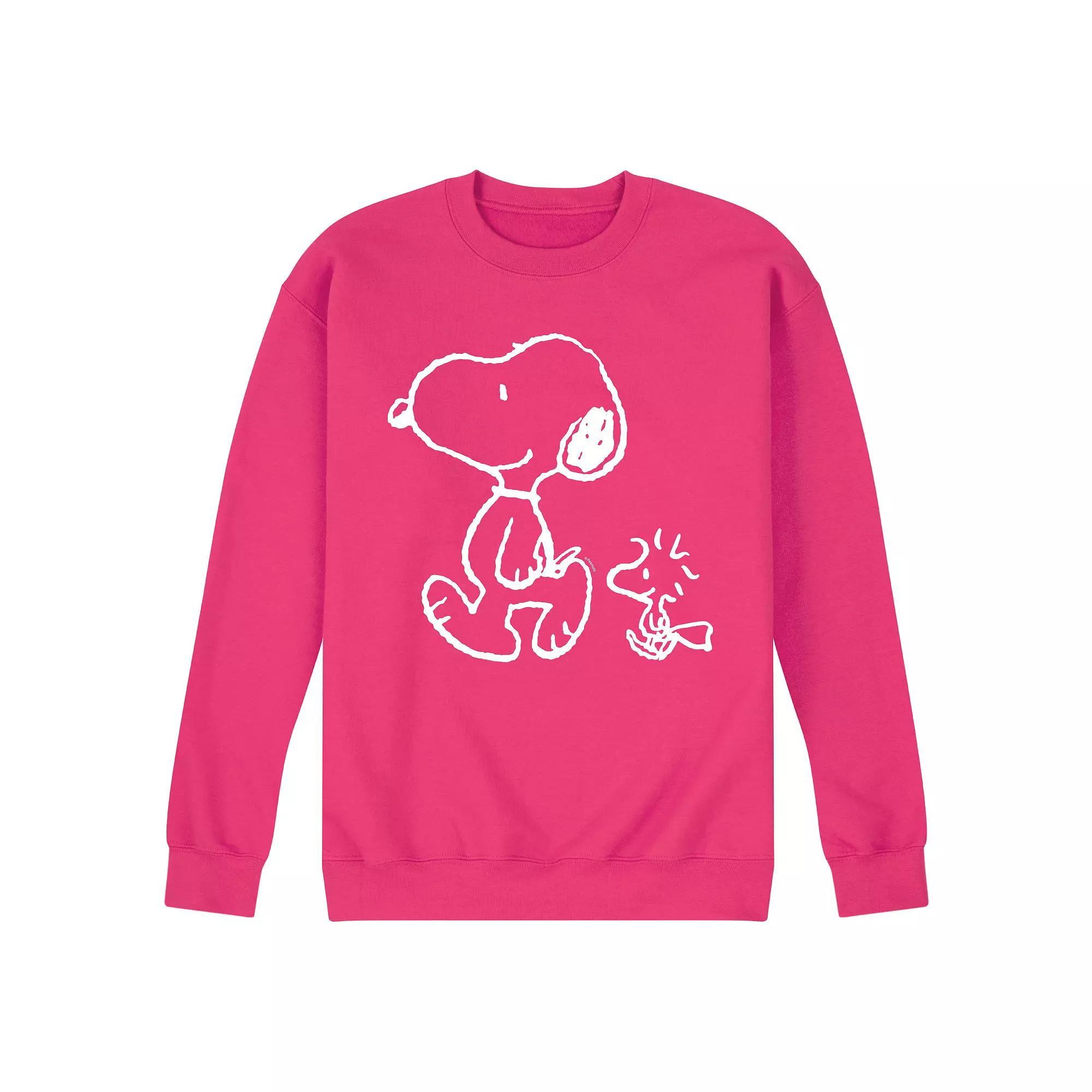 Mens Peanuts Snoopy Woodstock Fleece Sweatshirt Pink Product Image