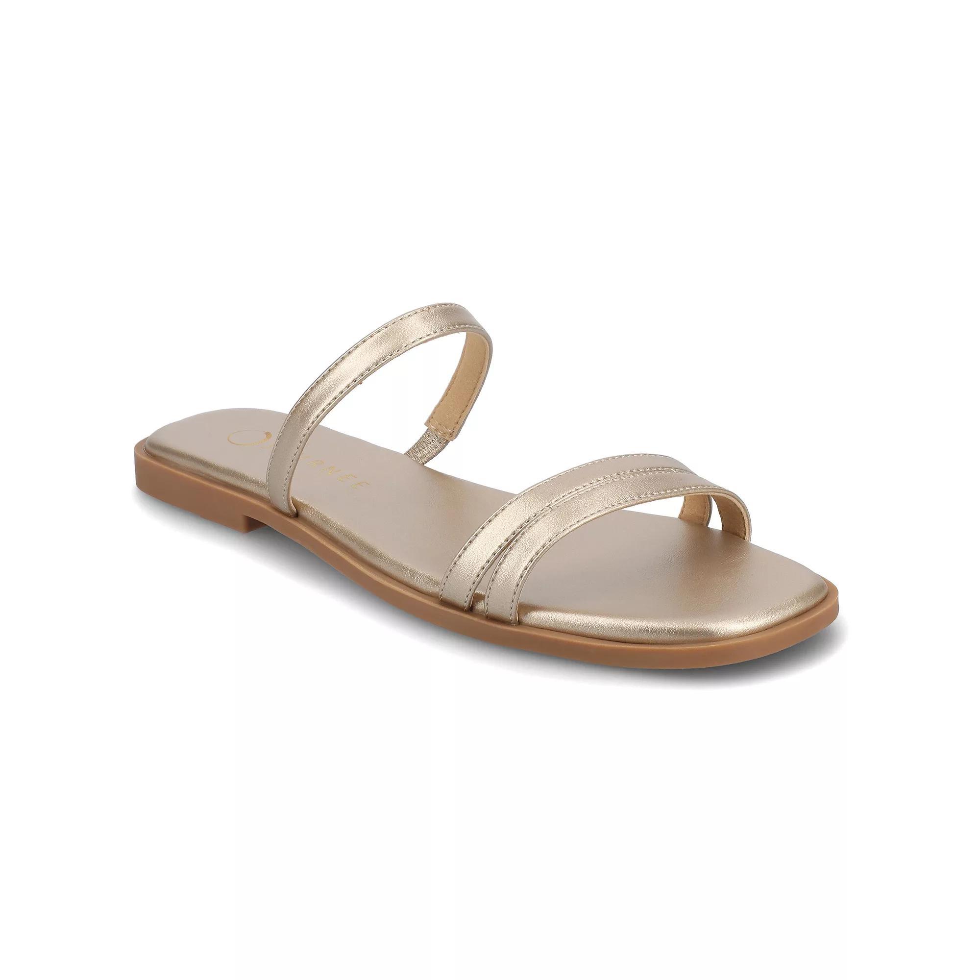 Journee Women's Multi Strap Slide On Flat Sandals, Size: 7, Beige Product Image