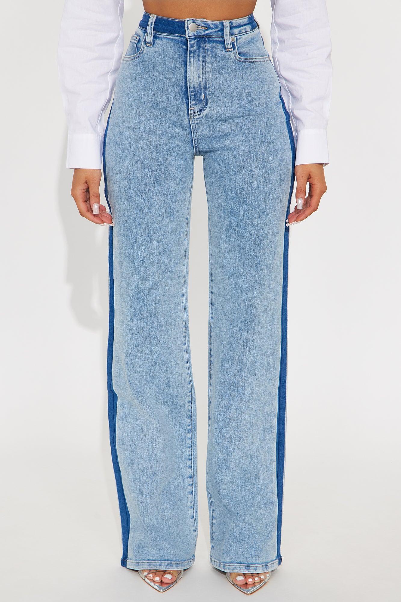 Ma Cherie Two Tone Straight Leg Jeans - Light Wash Product Image