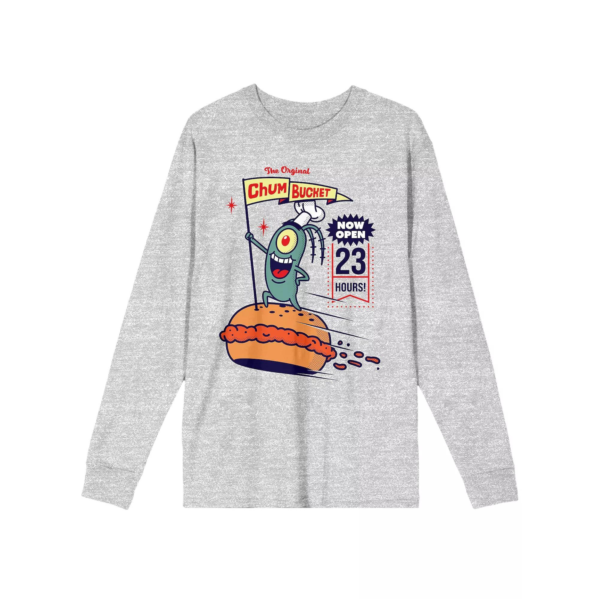 Men's Spongebob Squarepants Long Sleeve Tee, Size: Large, Gray Product Image