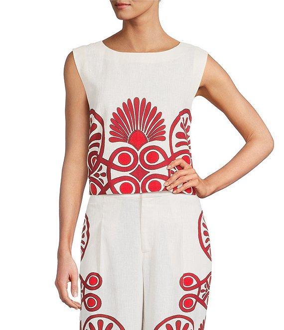 Antonio Melani Goldie Linen Blend Round Neck Sleeveless Coordinating Blouse Product Image