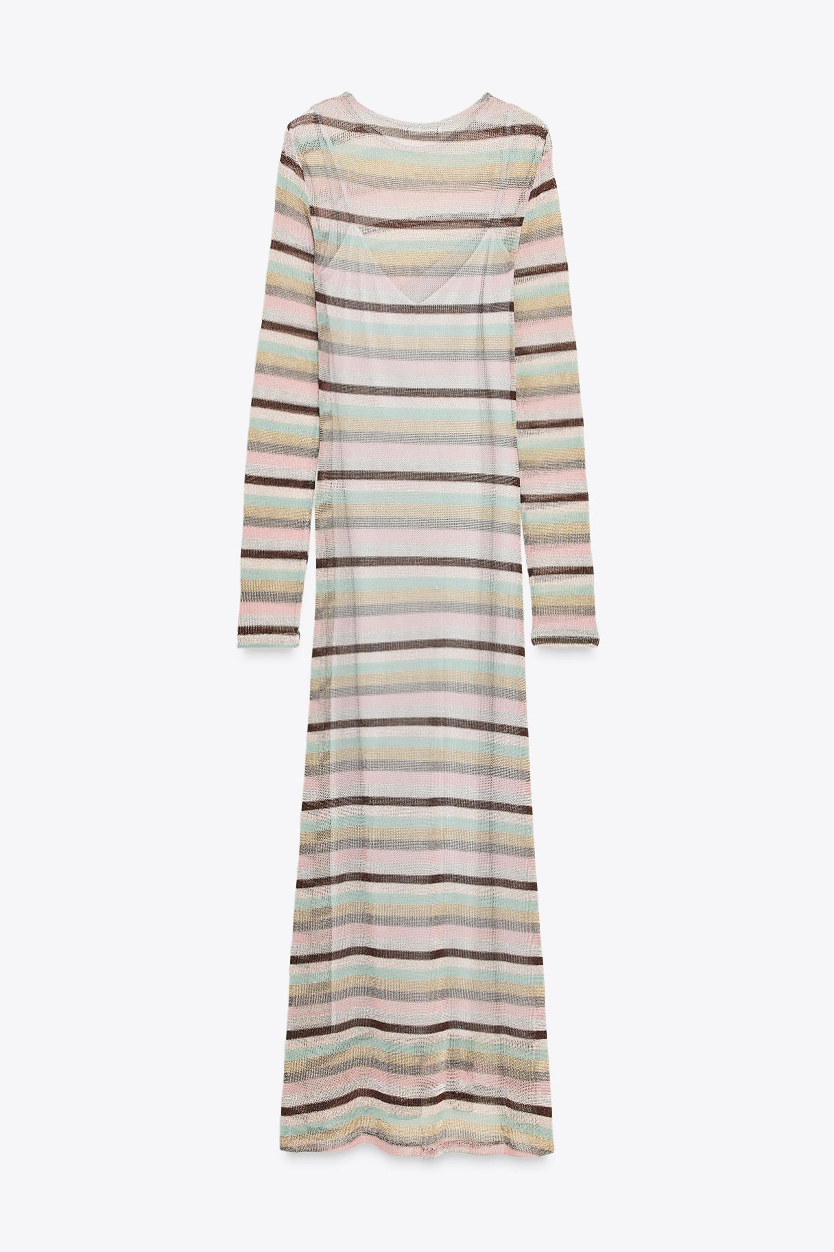 METALLIC THREAD STRIPED LONG DRESS Product Image