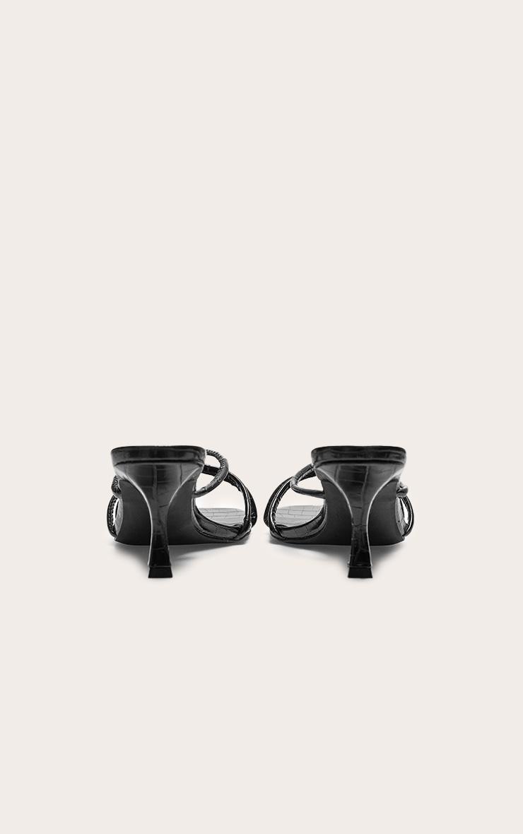 Black Wide Fit Croc PU Square Toe Knotted Heeled Mules Product Image