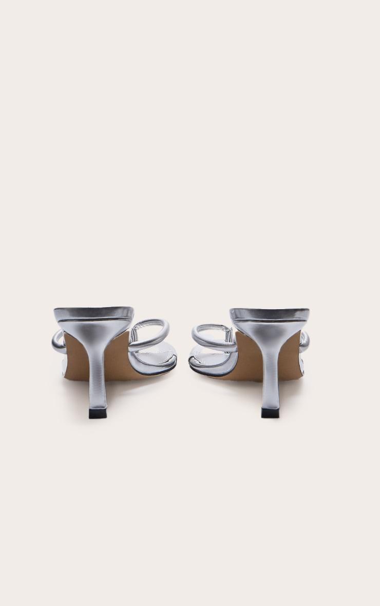 Silver Pu Round Toe Thong Mid Heeled Mules Product Image
