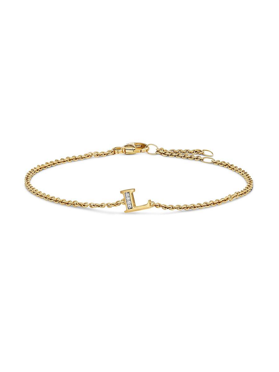 Womens Petite Pav Initial Chain Bracelet in 18K Yellow Gold Product Image