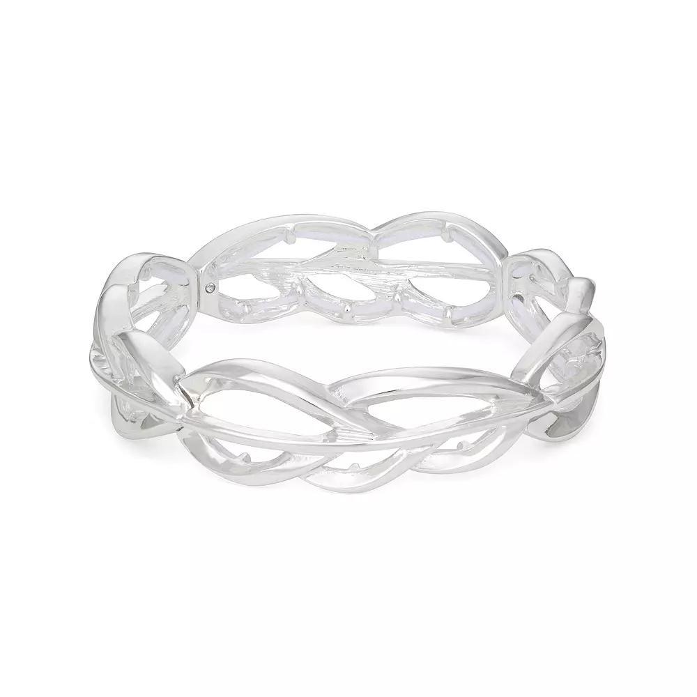 Napier Silver Tone Silver Leaves Stretch Bracelet, Womens Product Image