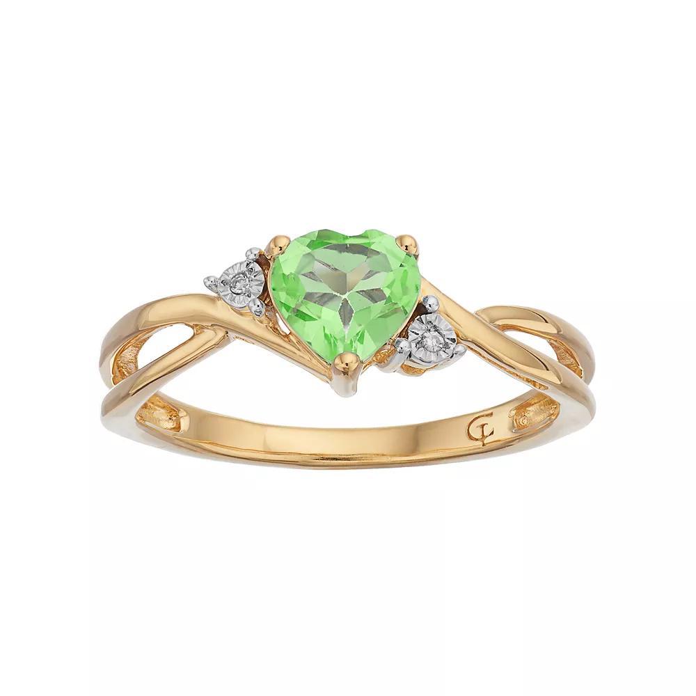 10k Gold Peridot & Diamond Accent Swirl Heart Ring, Women's, Size: 6, Green Product Image