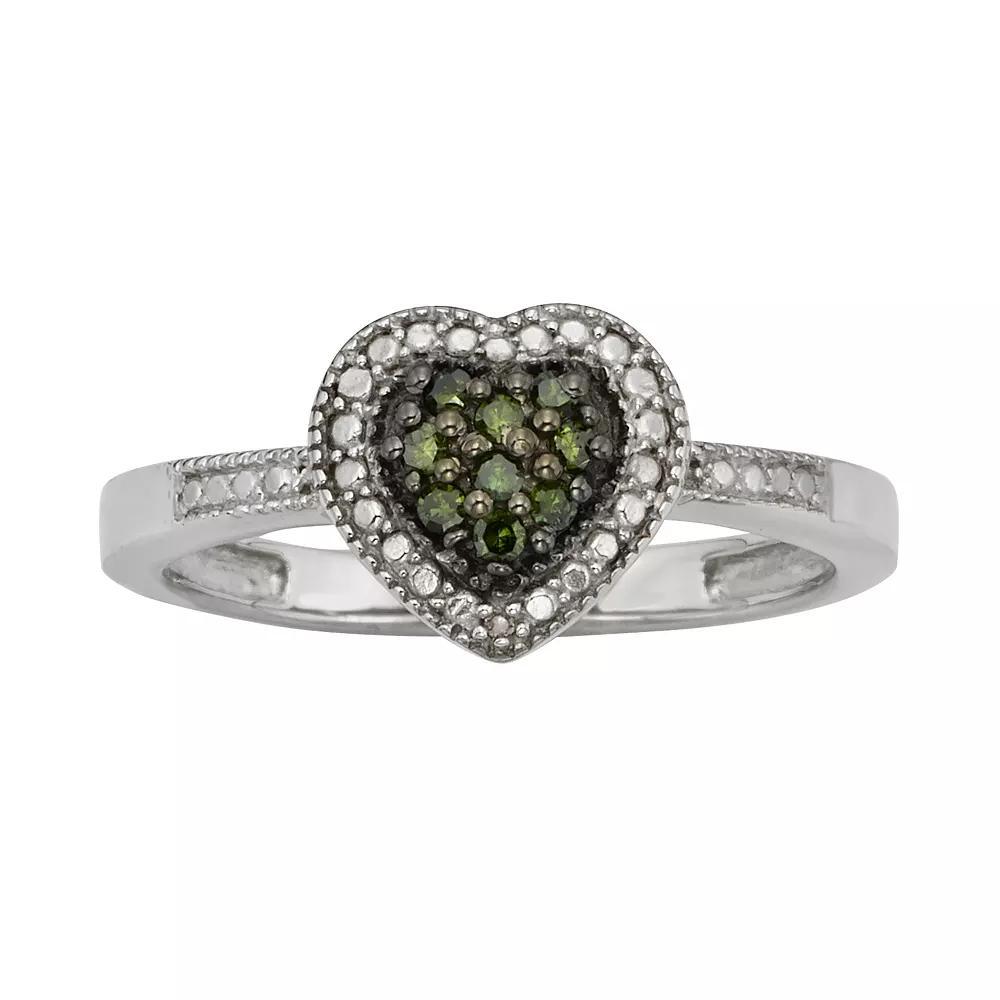 Jewelexcess Sterling Silver 1/10-ct. T.W. Green & White Diamond Heart Ring, Women's, Size: 8 Product Image