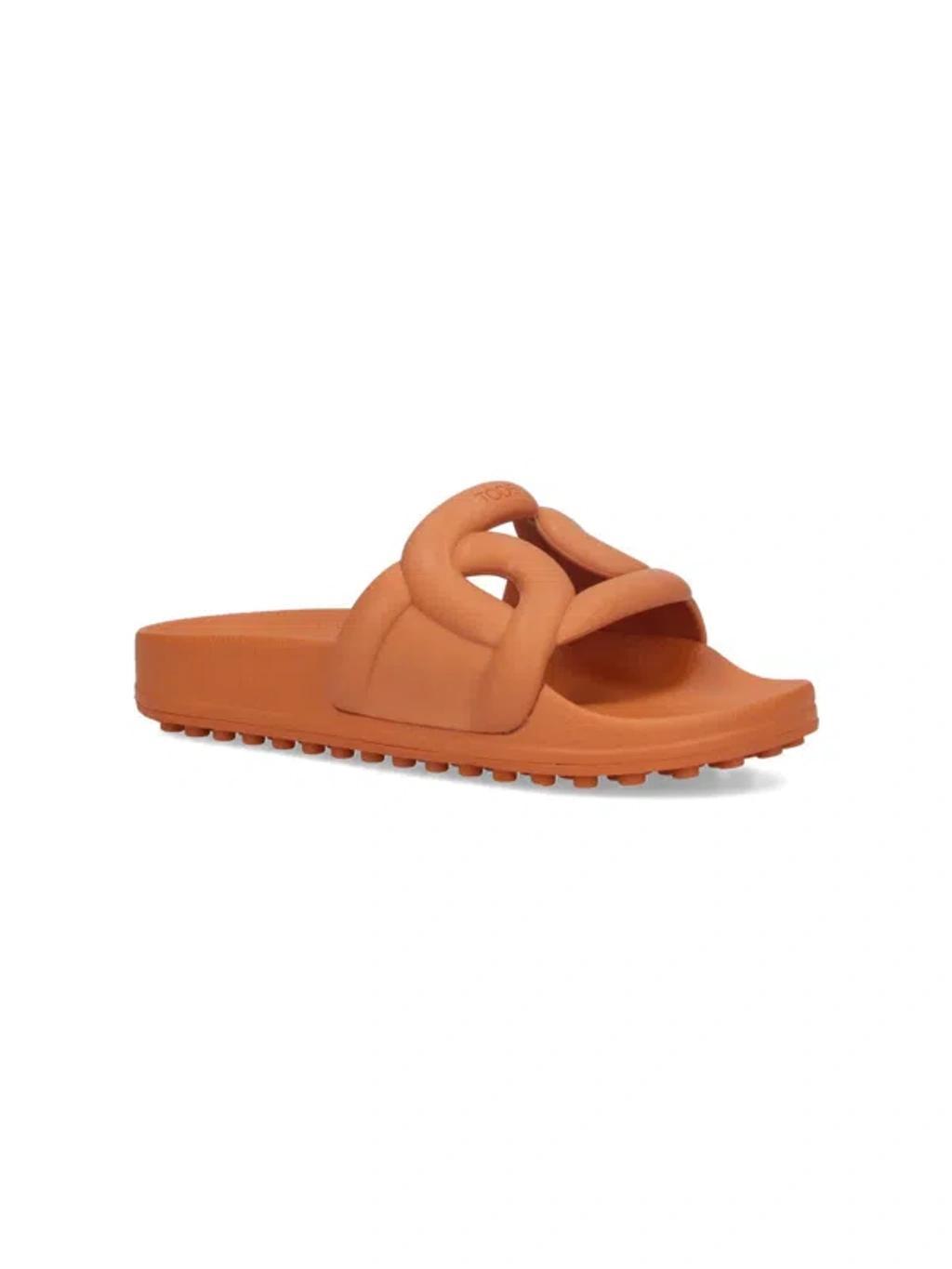 TOD'S Cut-out Slide Sandals In Orange Product Image