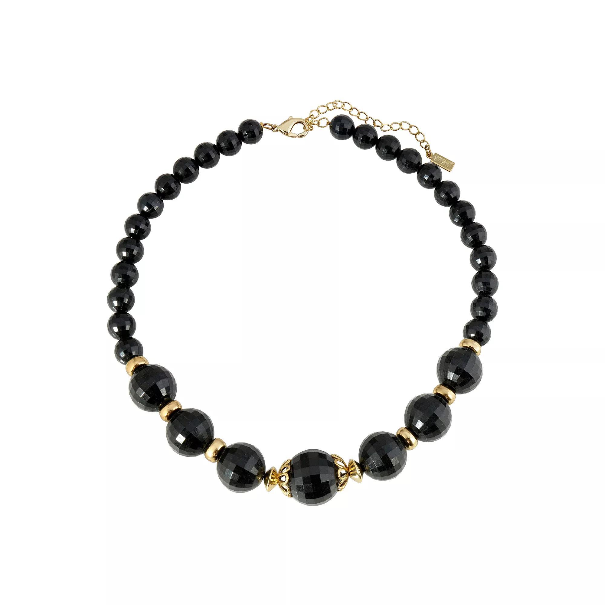 1928 Gold Tone Black Beaded Collar Necklace, Womens Product Image