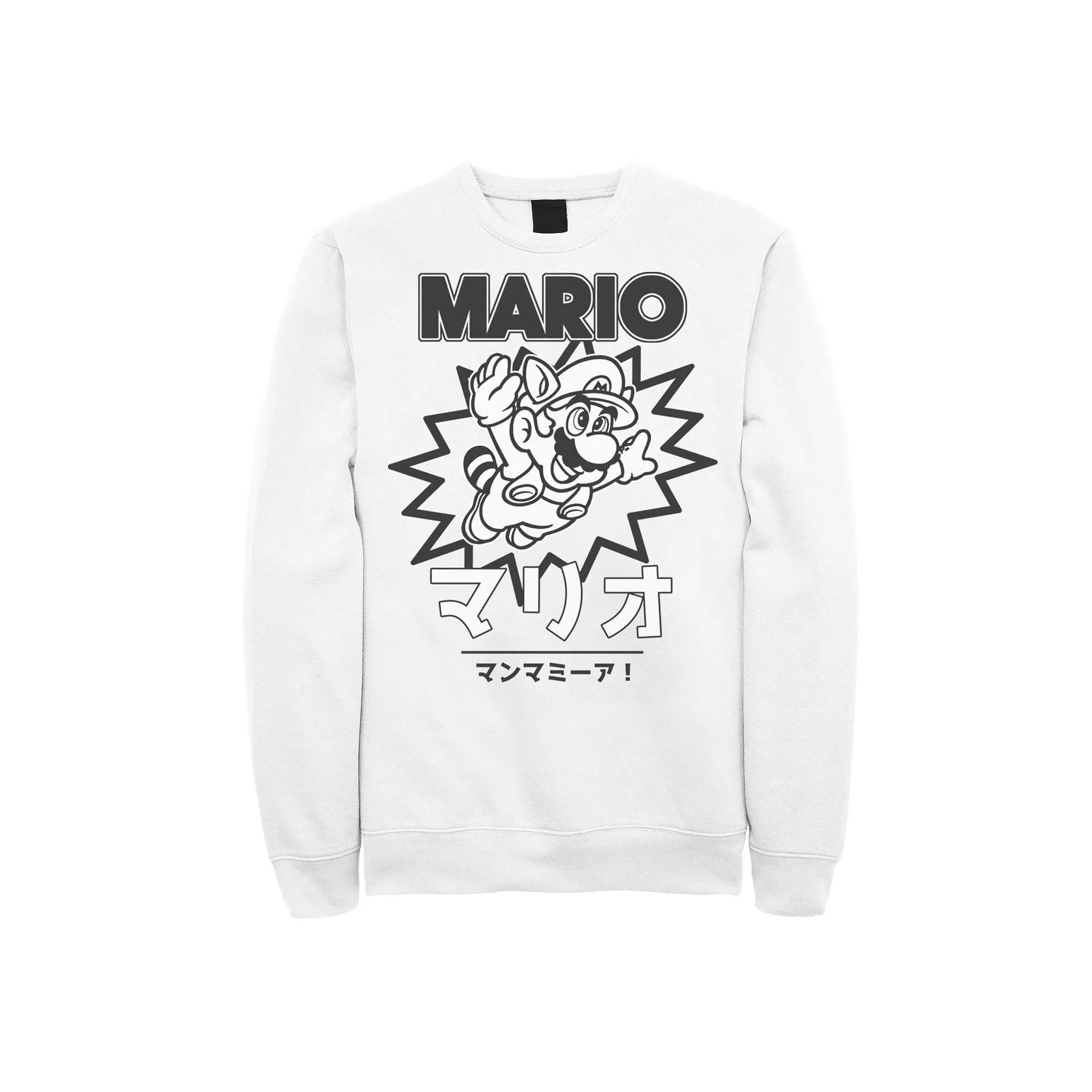 Men's Nintendo Super Mario Mario Flyin Kanji Sweatshirt, Size: Large, White Product Image