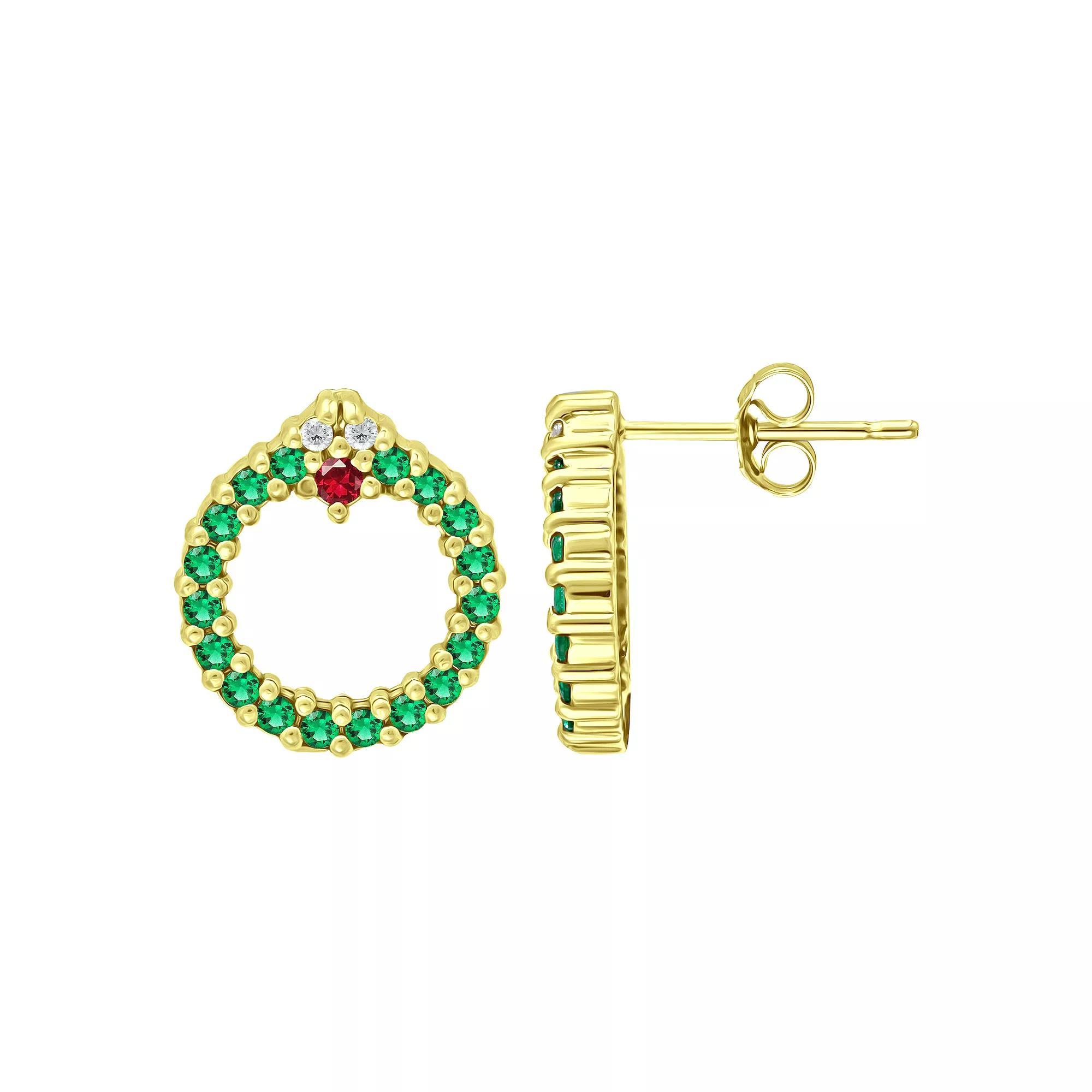 Aleure Precioso Cubic Zirconia Wreath Stud Earrings, Women's, Silver Tone Green Product Image