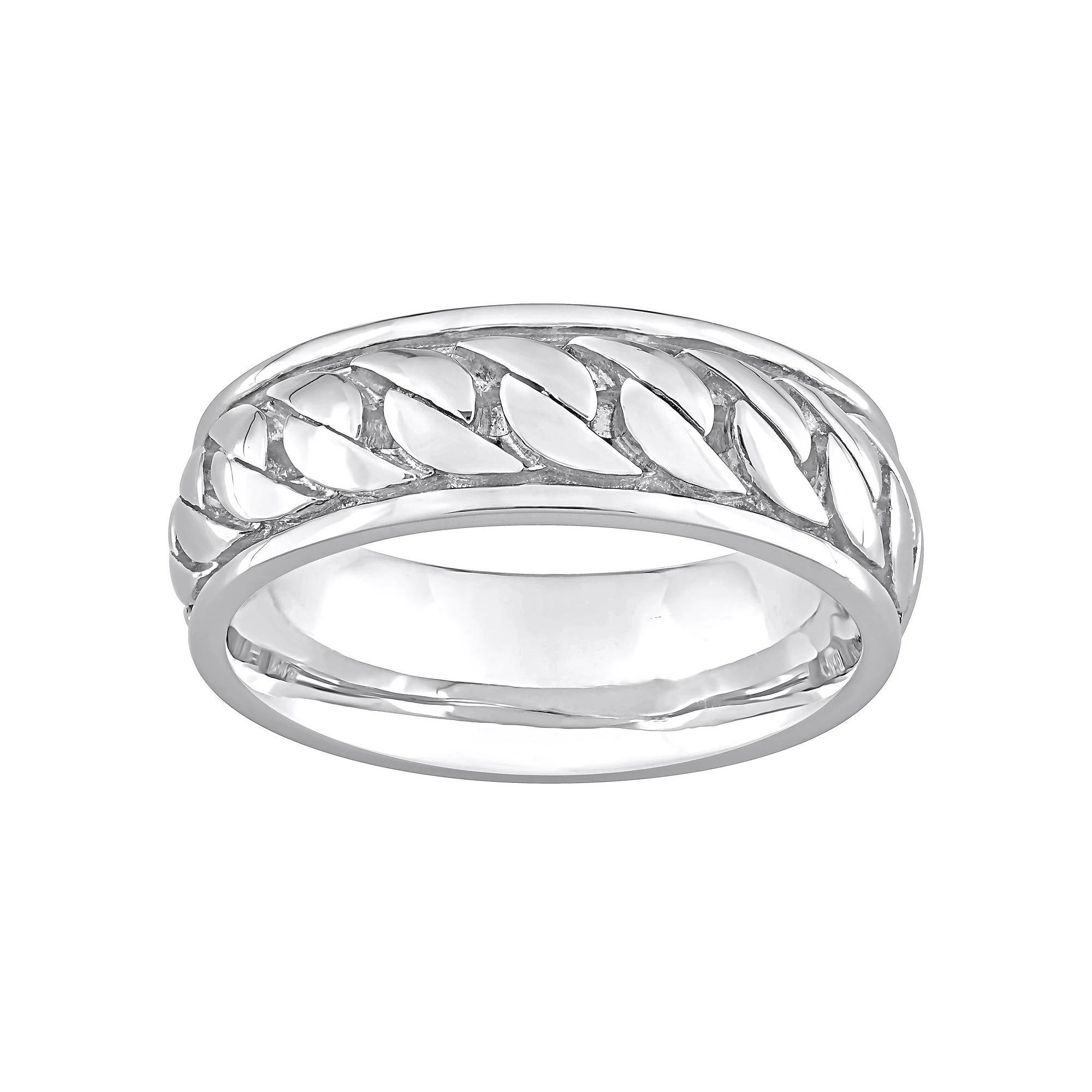 Stella Grace Men's Sterling Silver Ribbed Design Ring, Size: 10 Product Image