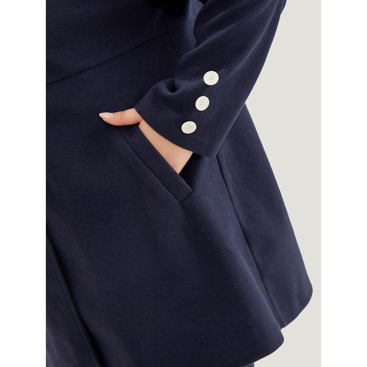 Plus Size Solid Button Detail pocket Coat Women Indigo Casual Plain Ladies Everyday Winter Coats BloomChic 10/M Product Image