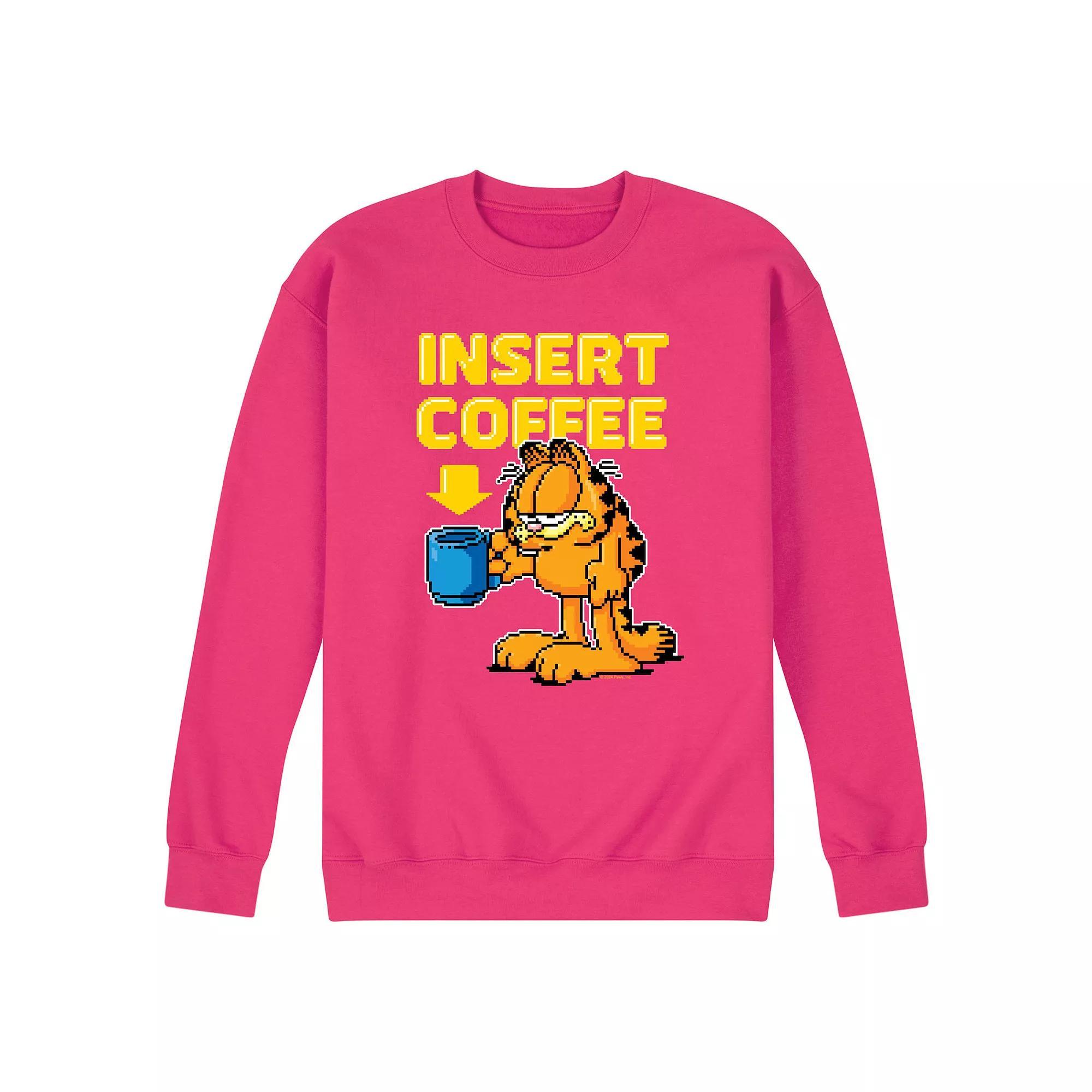 Mens Garfield Coffee Fleece Sweatshirt Pink Product Image