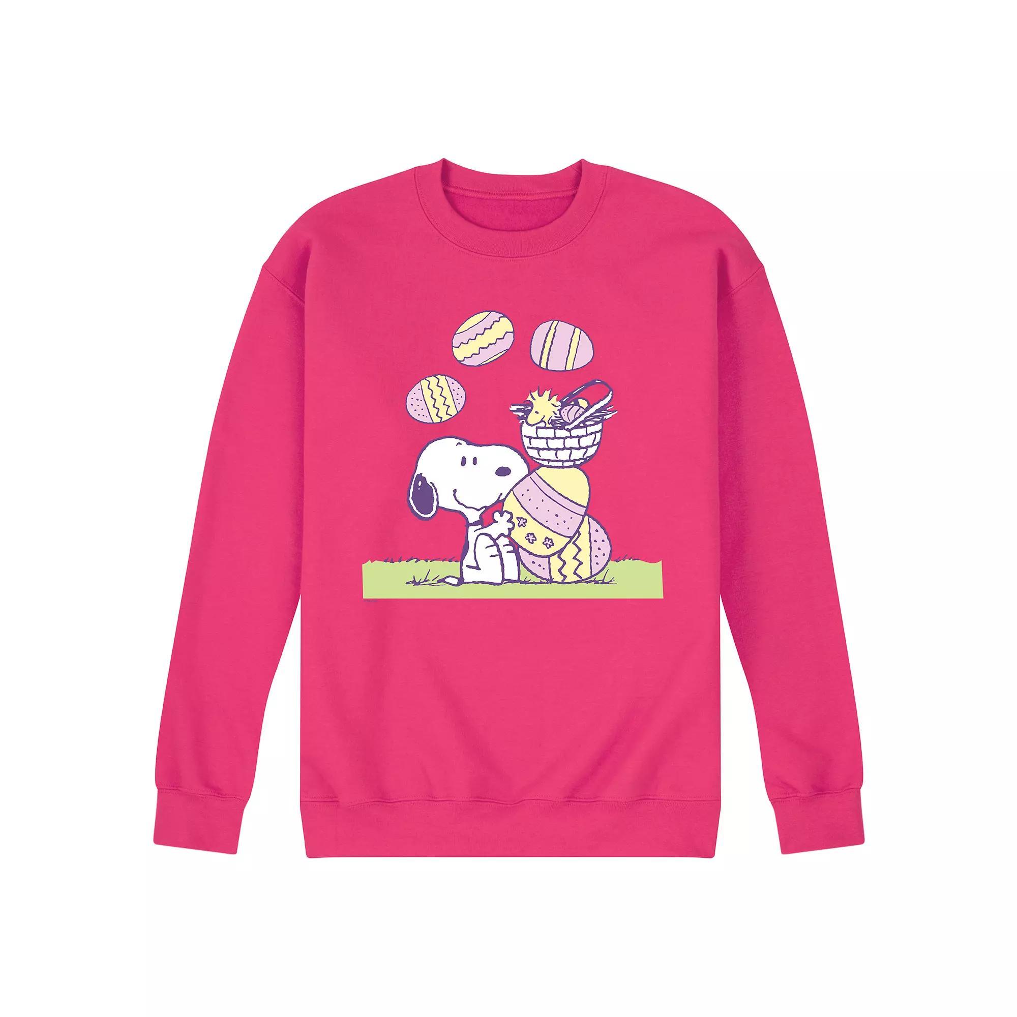 Mens Peanuts Easter Comic Fleece Sweatshirt Pink Product Image