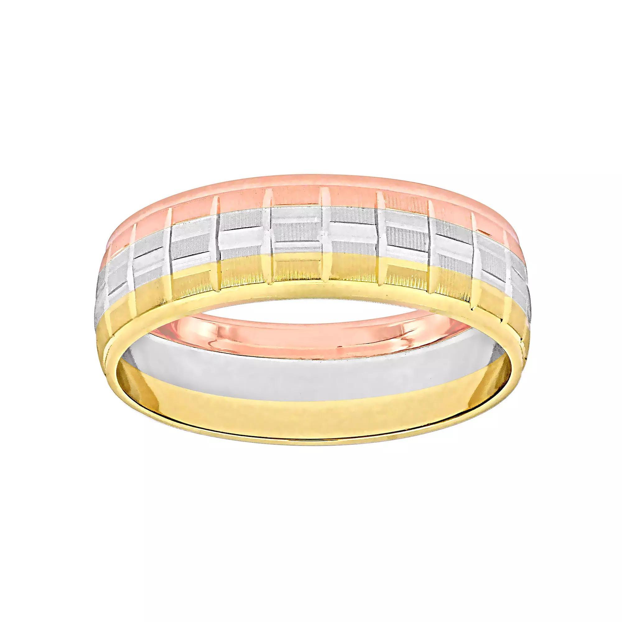 Stella Grace Tri-Tone 10k Gold 6 mm Woven Motif Wedding Band, Women's, Size: 7, 10k  Tone Product Image