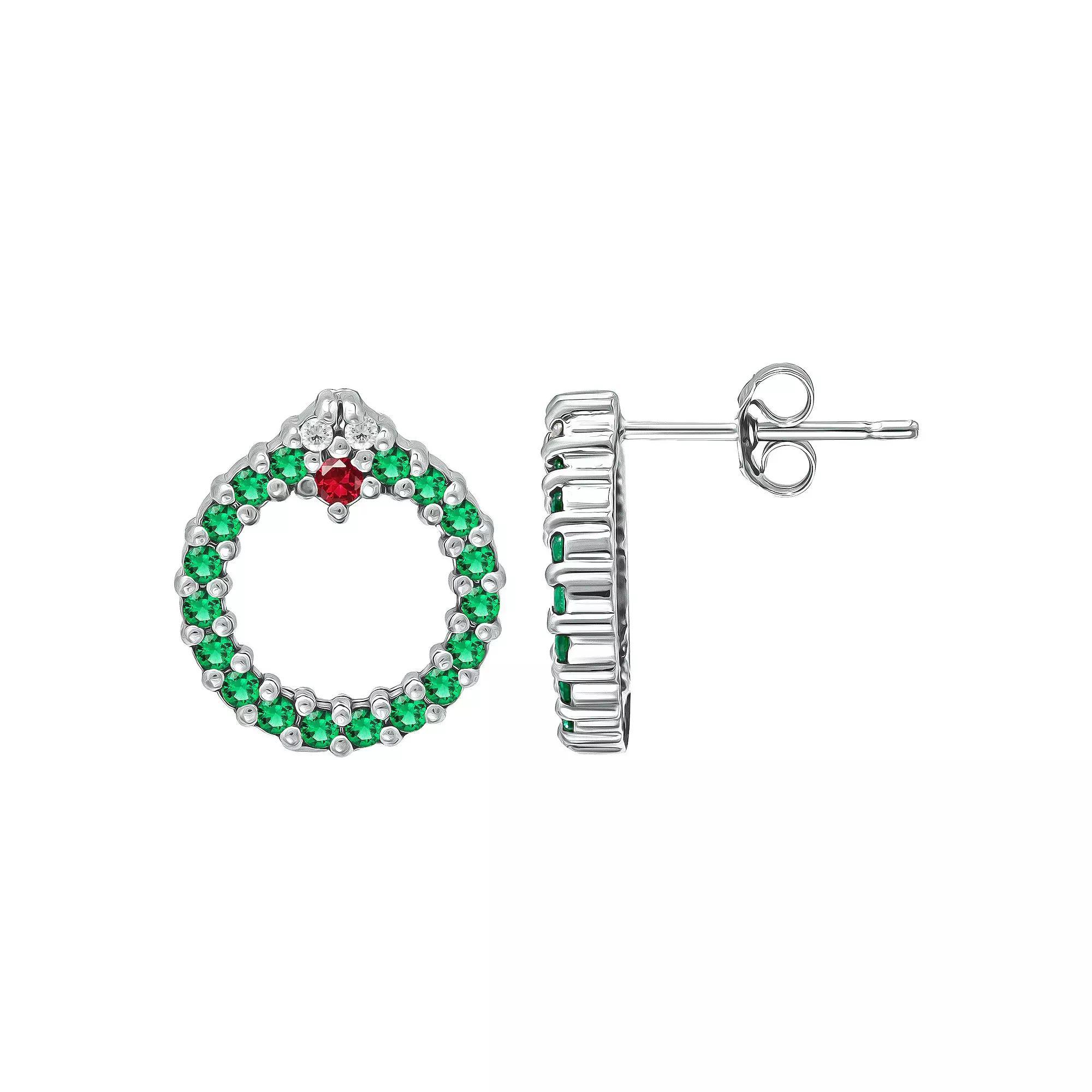 Aleure Precioso Cubic Zirconia Wreath Stud Earrings, Women's, Silver Tone Green Product Image