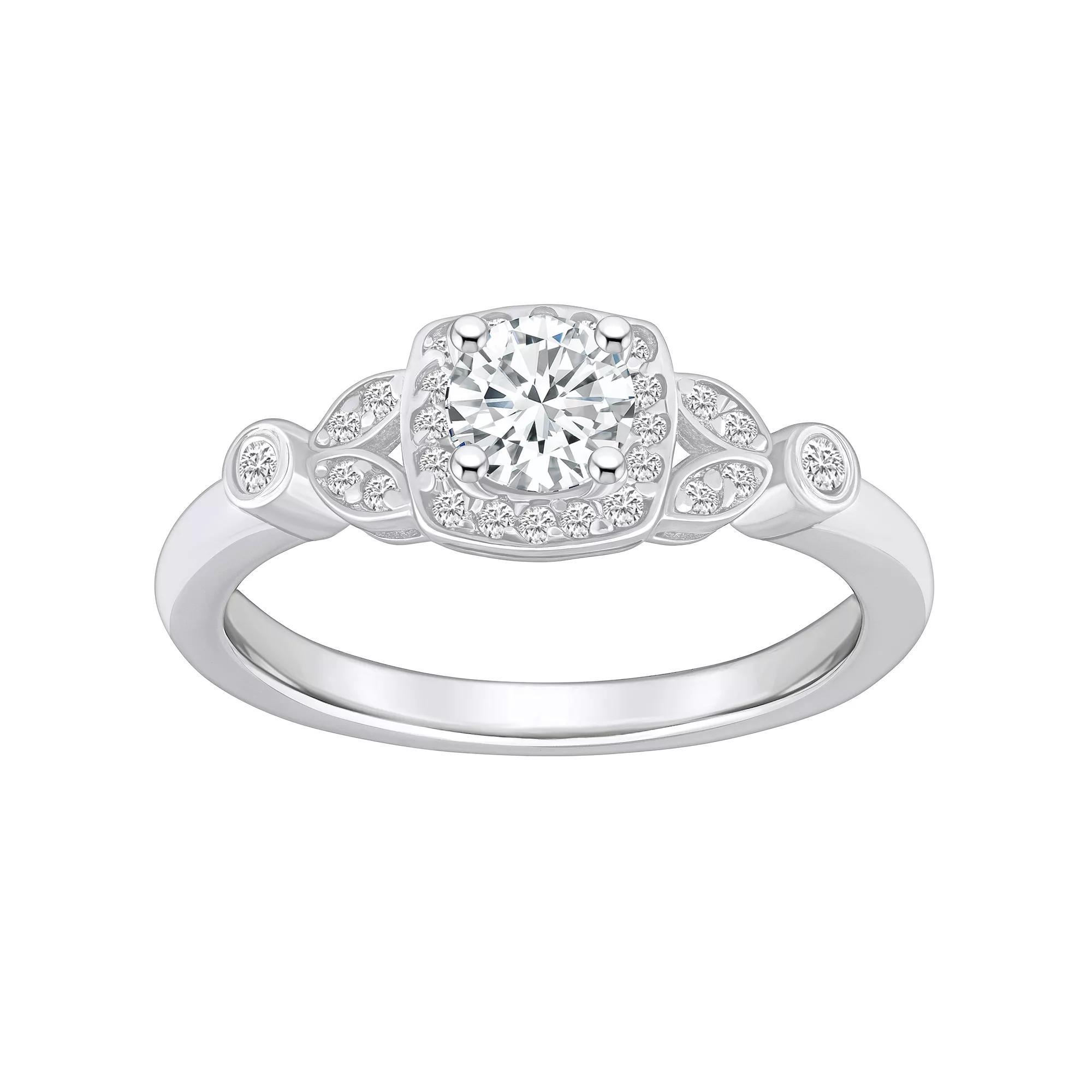 Alyson Layne 14k Gold 5/8 Carat T.W. Diamond Art Deco Halo Engagement Ring, Womens 14k White Gold Product Image