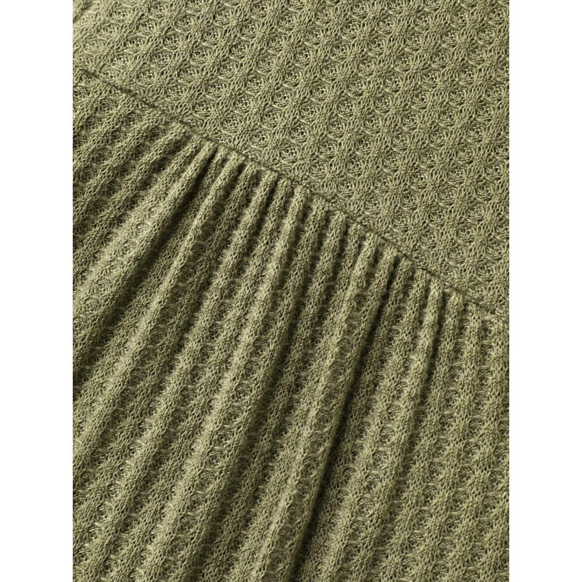 Plus Size Stretchy Textured Waist-Tie Midi Dress ArmyGreen Women Knit Dresses Bloomchic 18-20/2X Product Image