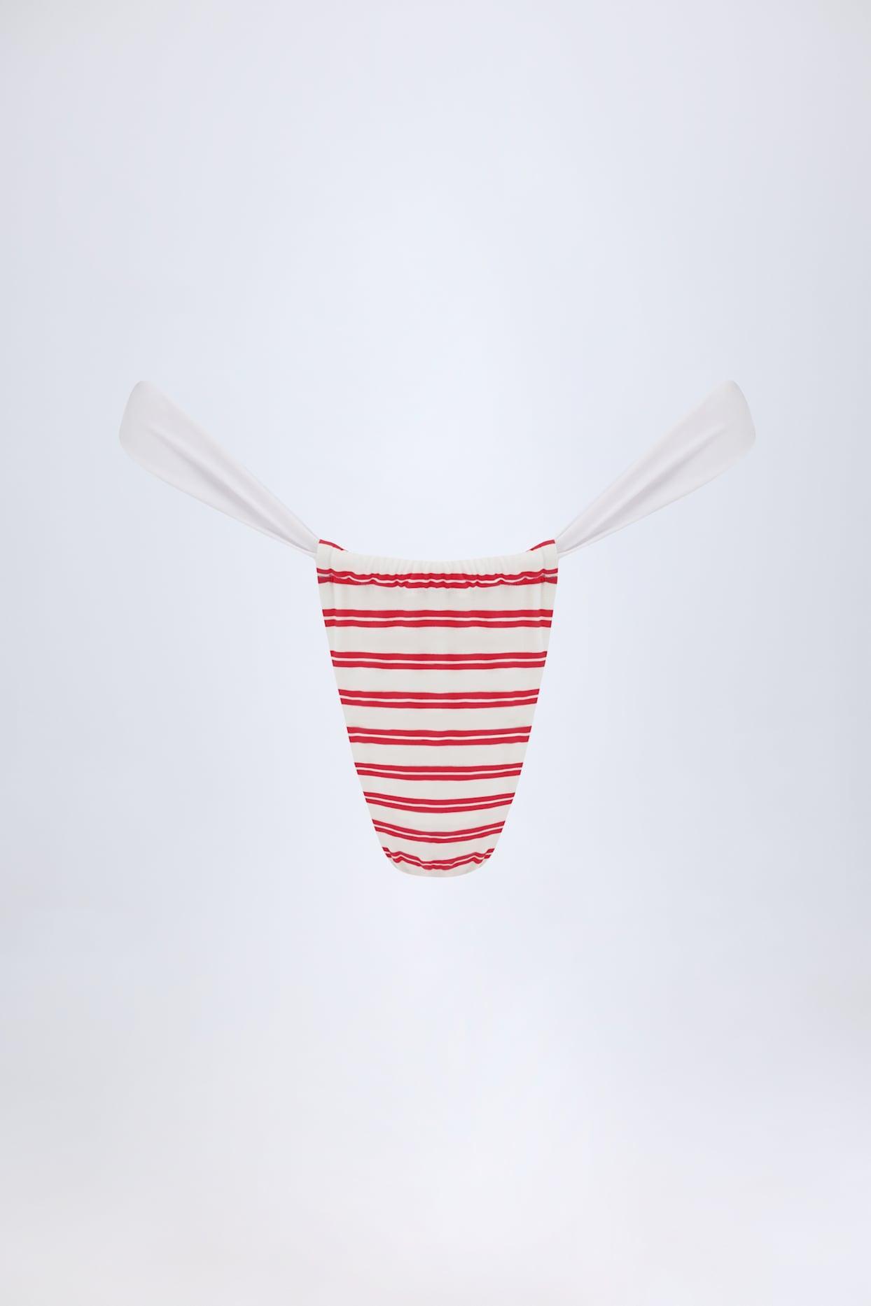 Ruched Cheeky Bikini Bottoms in Cherry Red Double Stripe Product Image