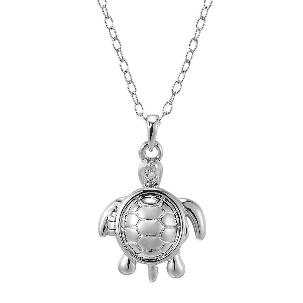 Silver Plate Diamond Accent Patience Turtle Pendant, Women's, White Product Image
