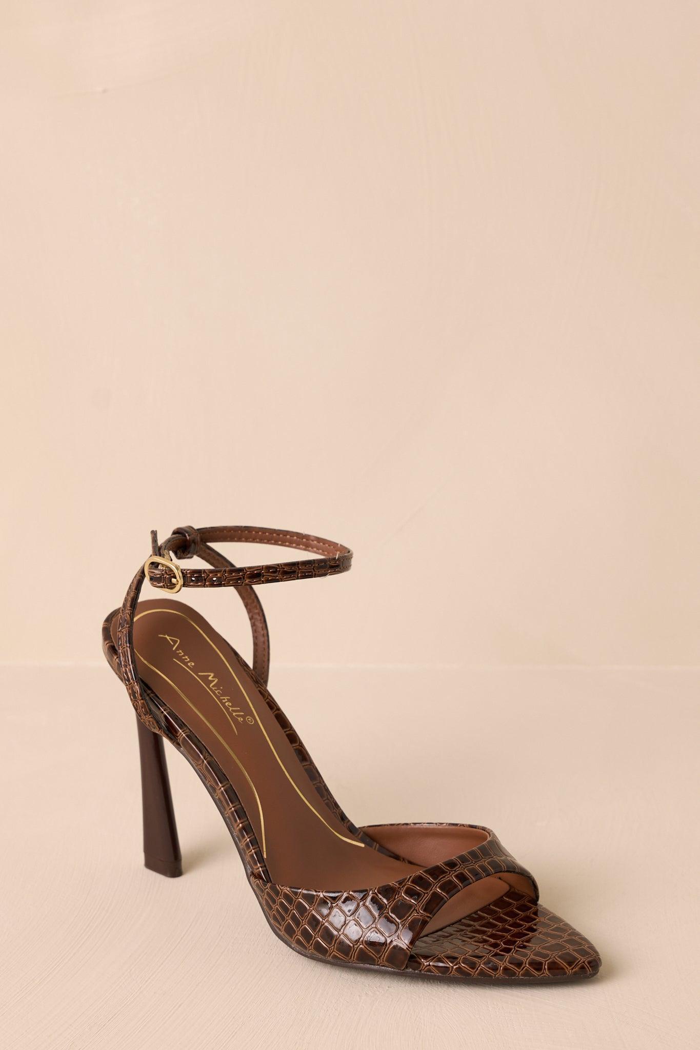 Chasing Perfection Dark Brown Pointed-Toe Ankle Strap Heels Product Image