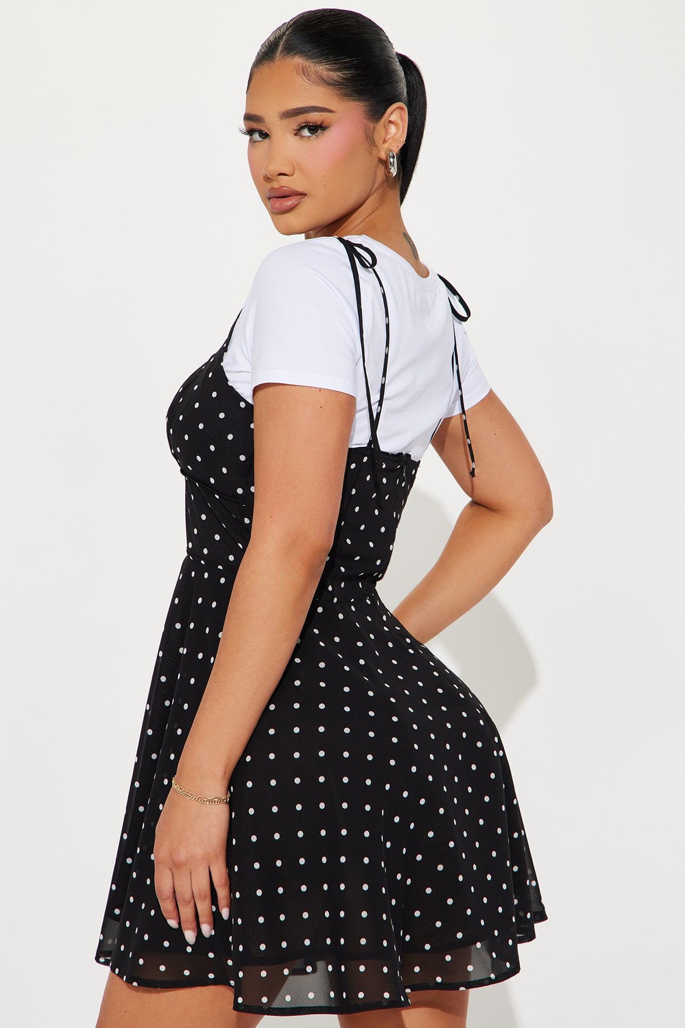 Polka Dot Mini Dress Set - Black/White Product Image