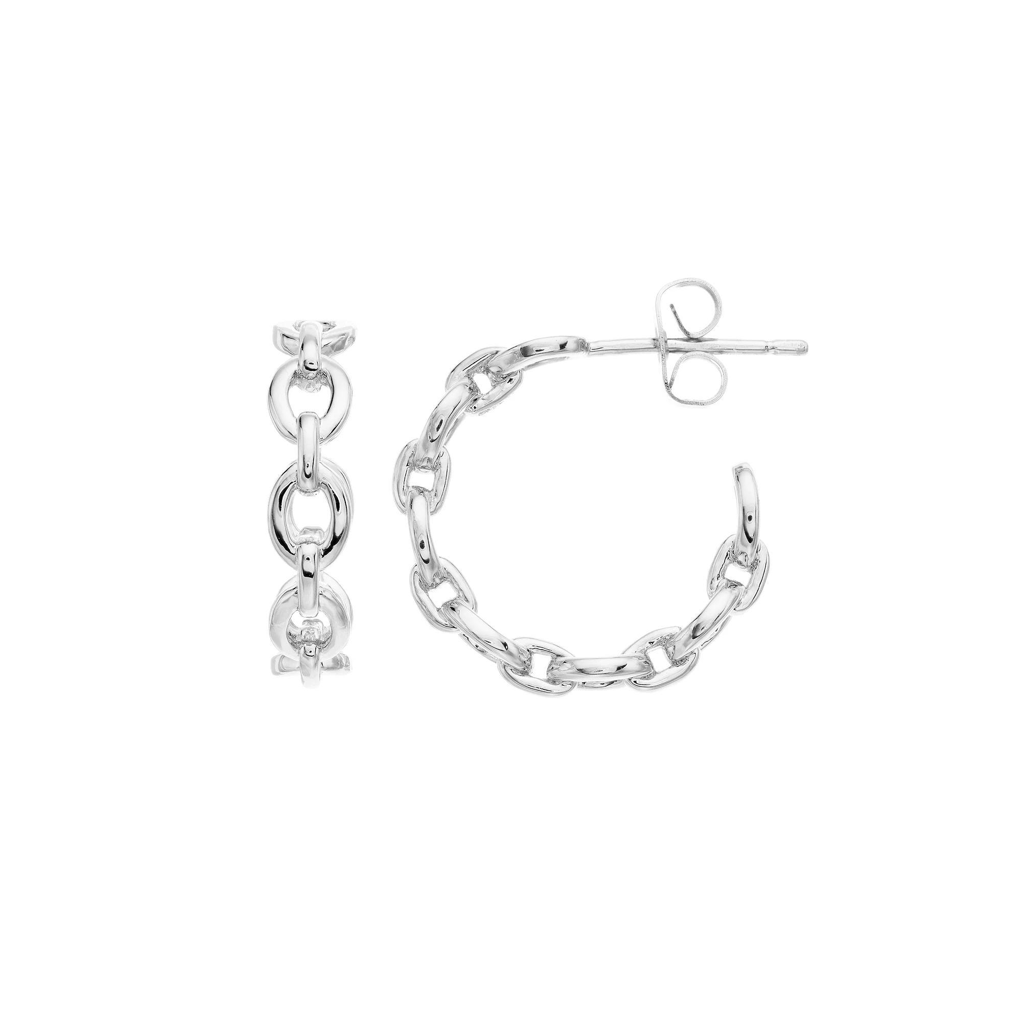 Sterling Silver Chain Link C-Hoop Earrings, Women's, Gold Tone Product Image