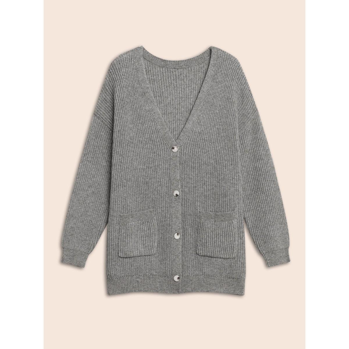 Plus Size Supersoft Ribbed Drop Shoulder Wool Cardigan Mediumgray Women Casual Loose Long Sleeve Everyday Cardigans BloomChic 22-24/3X Product Image