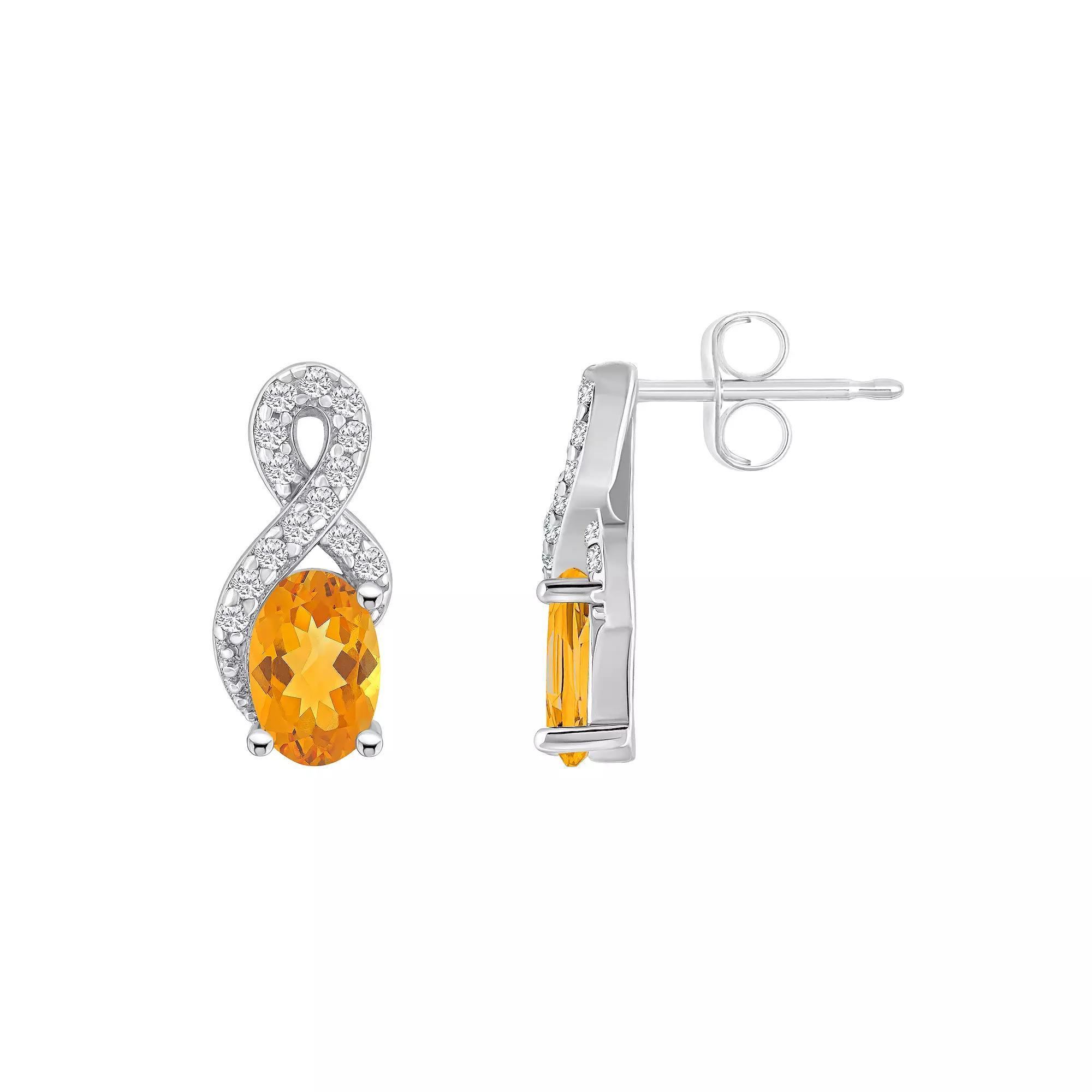Celebration Gems Sterling Silver Peridot White Topaz Accent Oval Drop Earrings, Women's Product Image