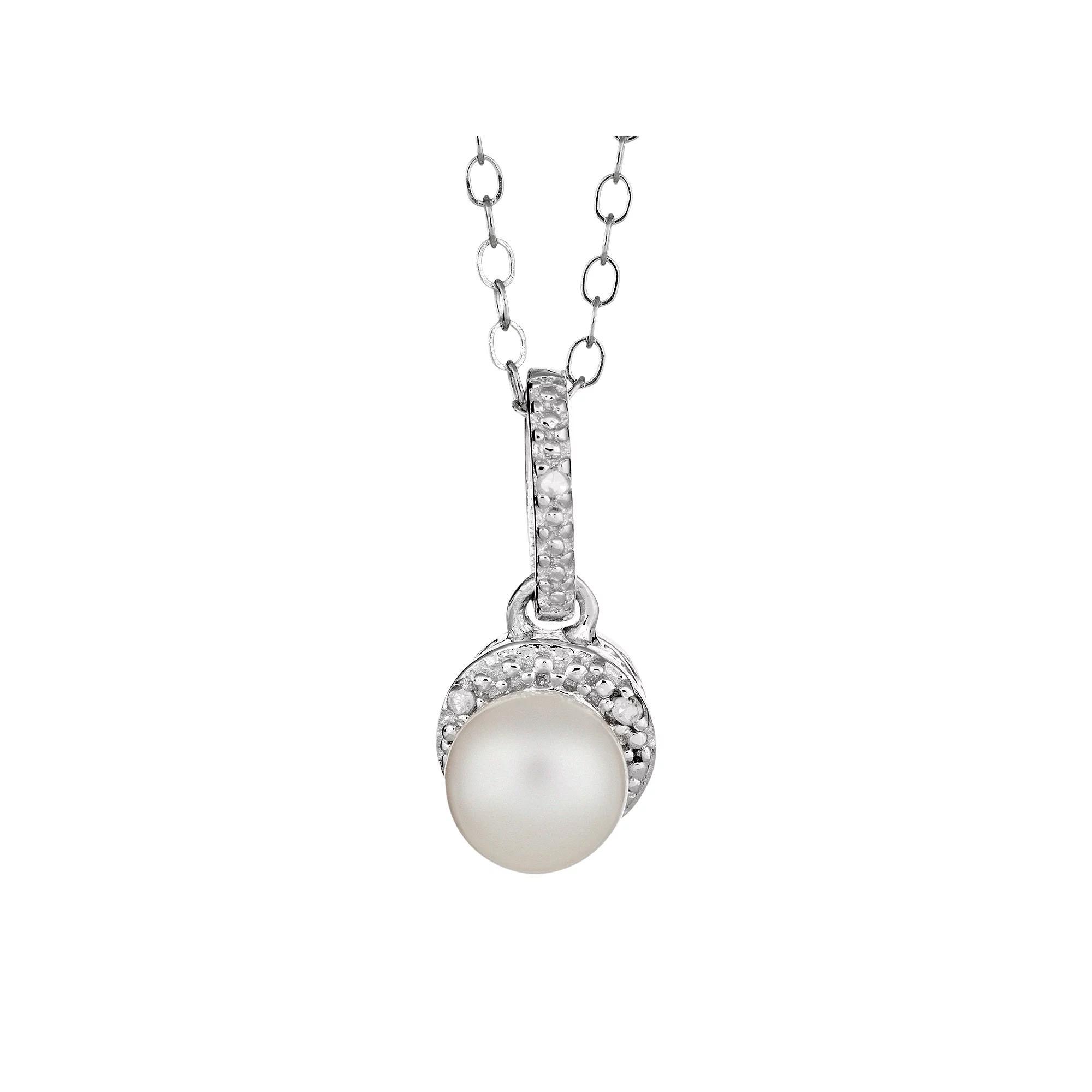Celebration Gems Sterling Silver Freshwater Cultured Pearl and Diamond Accent Frame Pendant, Women's, Size: 18" Product Image