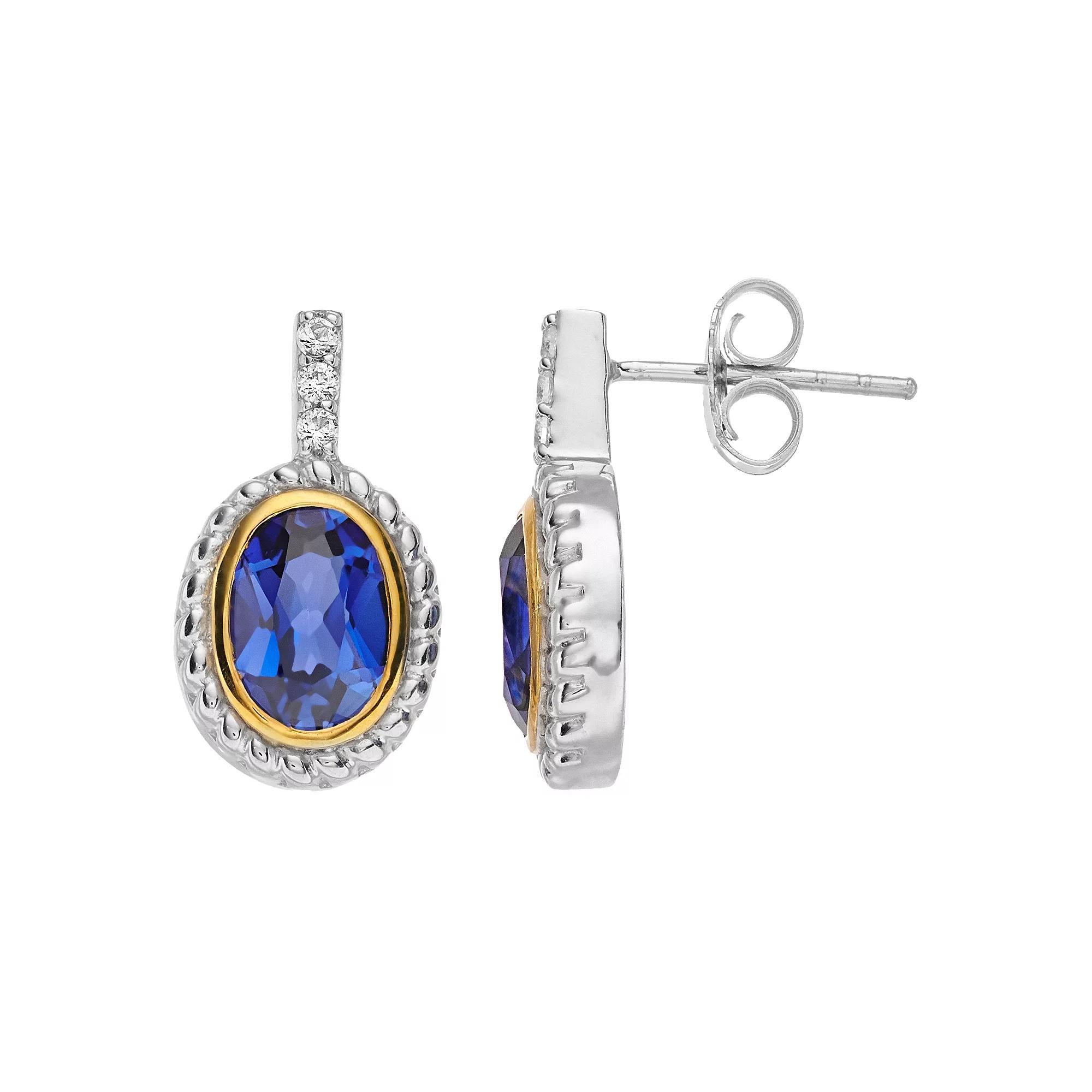 Rosabella 14k Gold Over Silver Lab-Created Sapphire Stud Earrings, Women's, Sterling Product Image