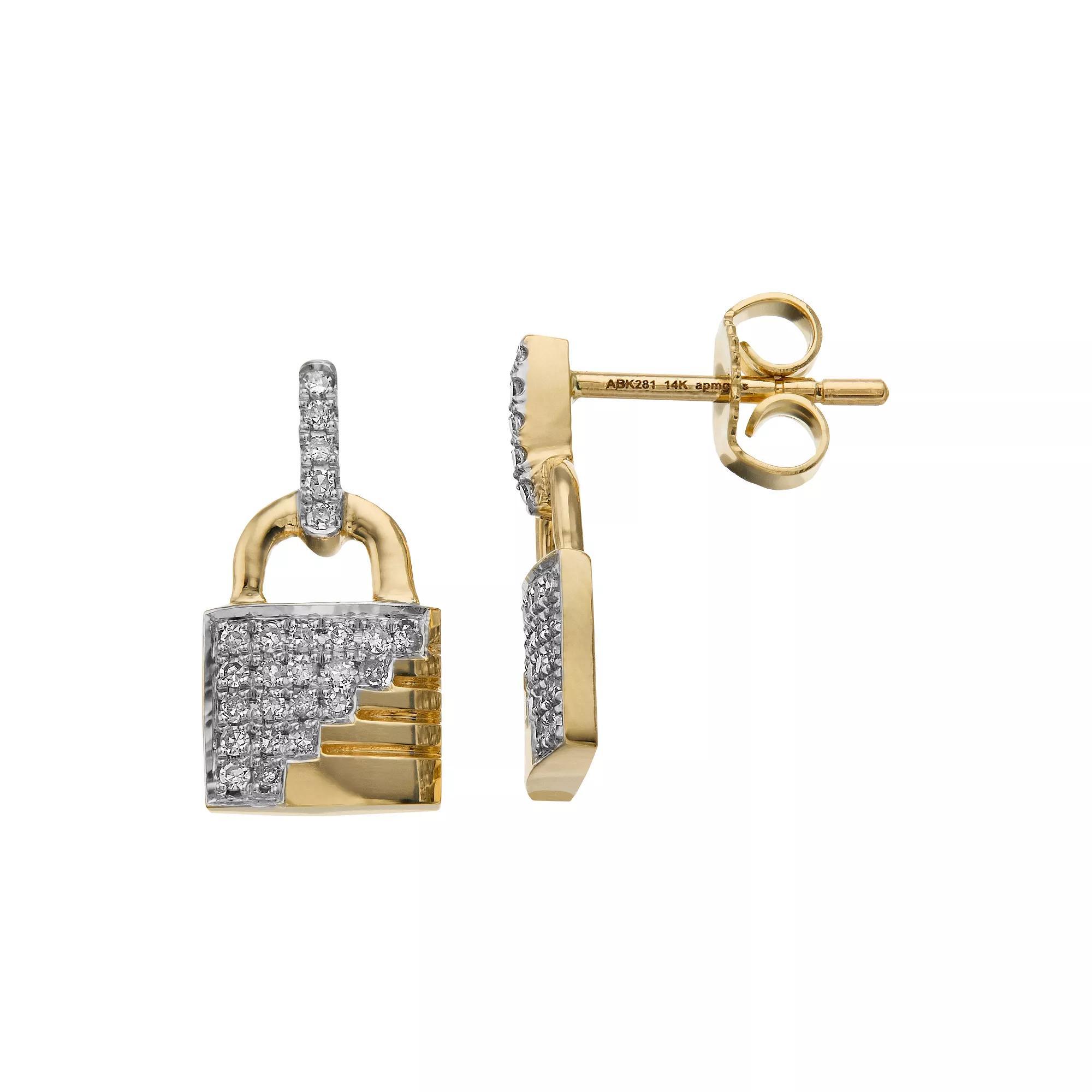 Ava Blue 14k Yellow Gold 1/3 Carat T.W. Diamond Lock Earrings, Women's, 14k Gold Product Image