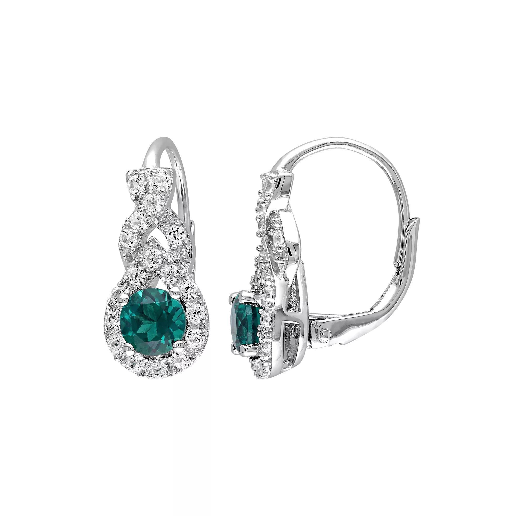 Stella Grace Lab-Created Emerald & Lab-Created White Sapphire Sterling Silver Twist Drop Earrings, Womens, Green Product Image