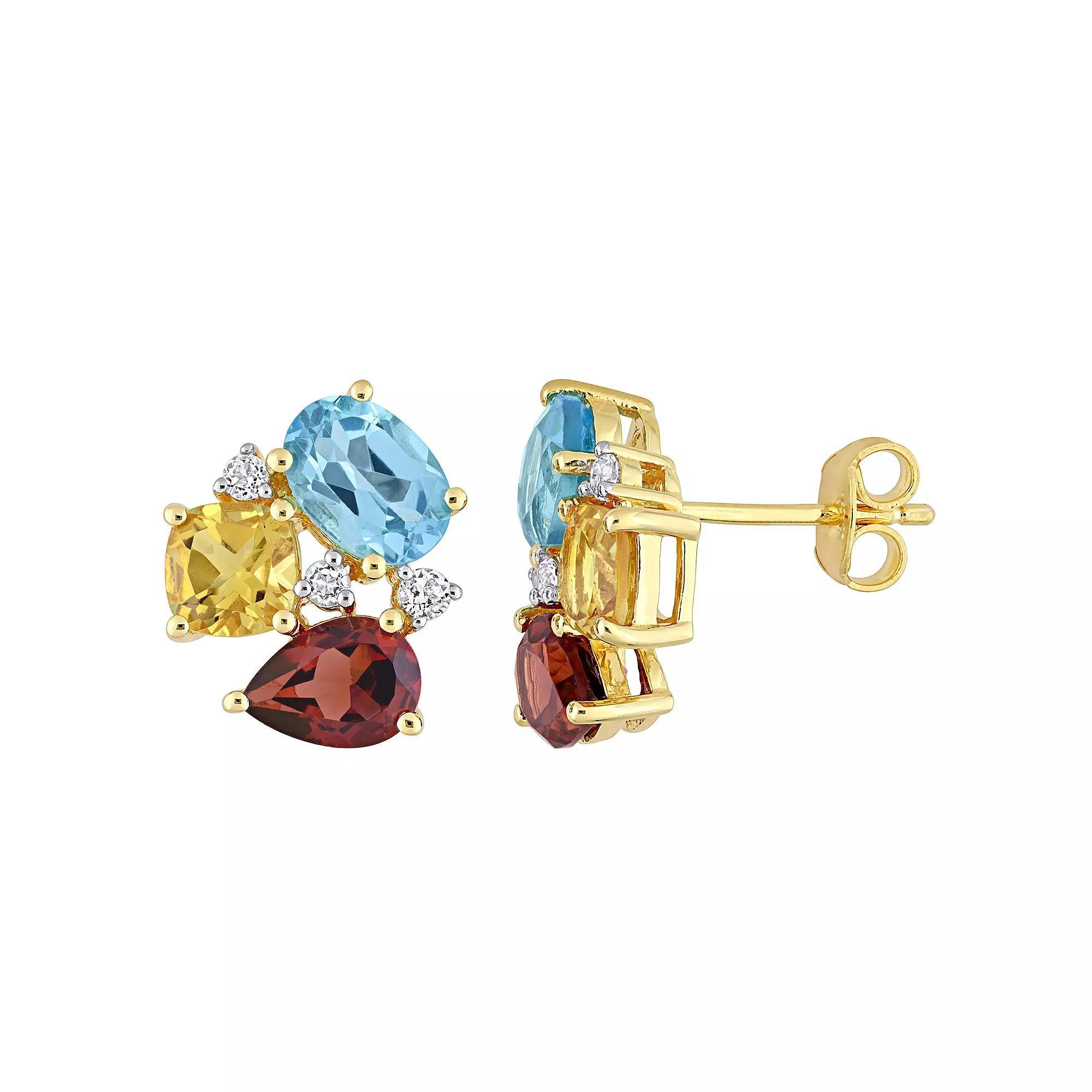 Stella Grace Gold Tone Sterling Silver Multi Gemstone Stud Earrings, Women's, 18k Gold Plated Product Image