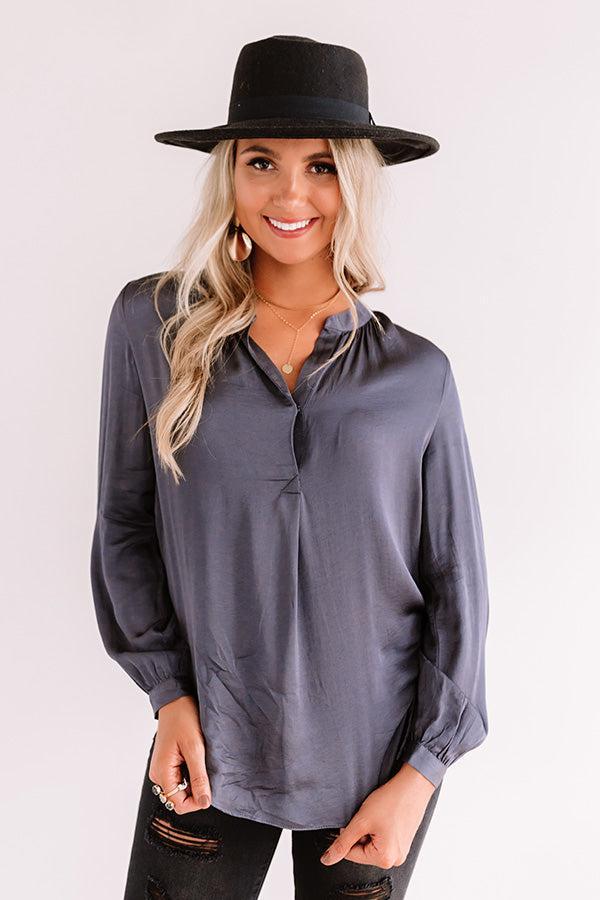 London Skyline Satin Top In Charcoal Product Image