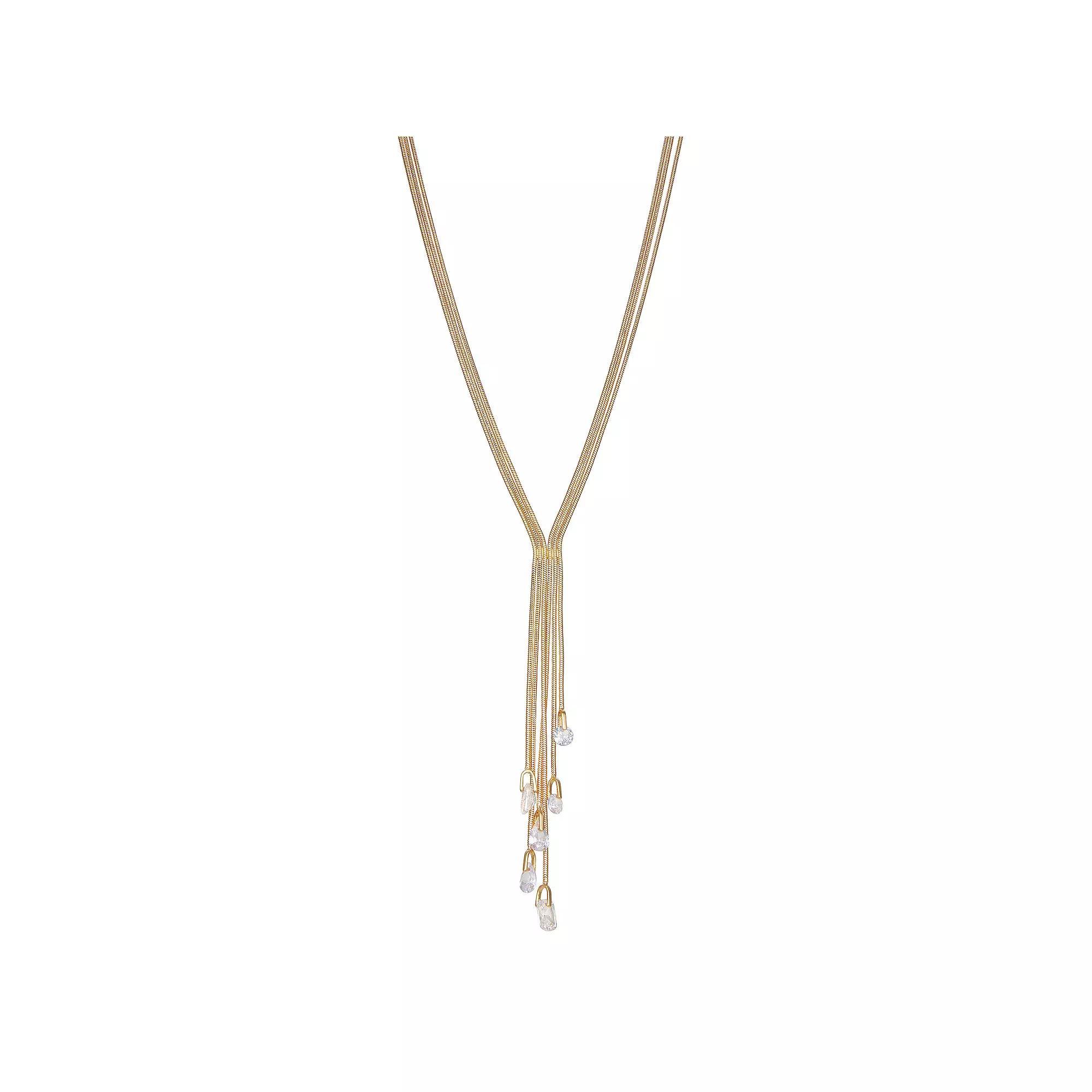 Nine West Gold Tone Fringed Chain Y-Necklace, Womens Product Image