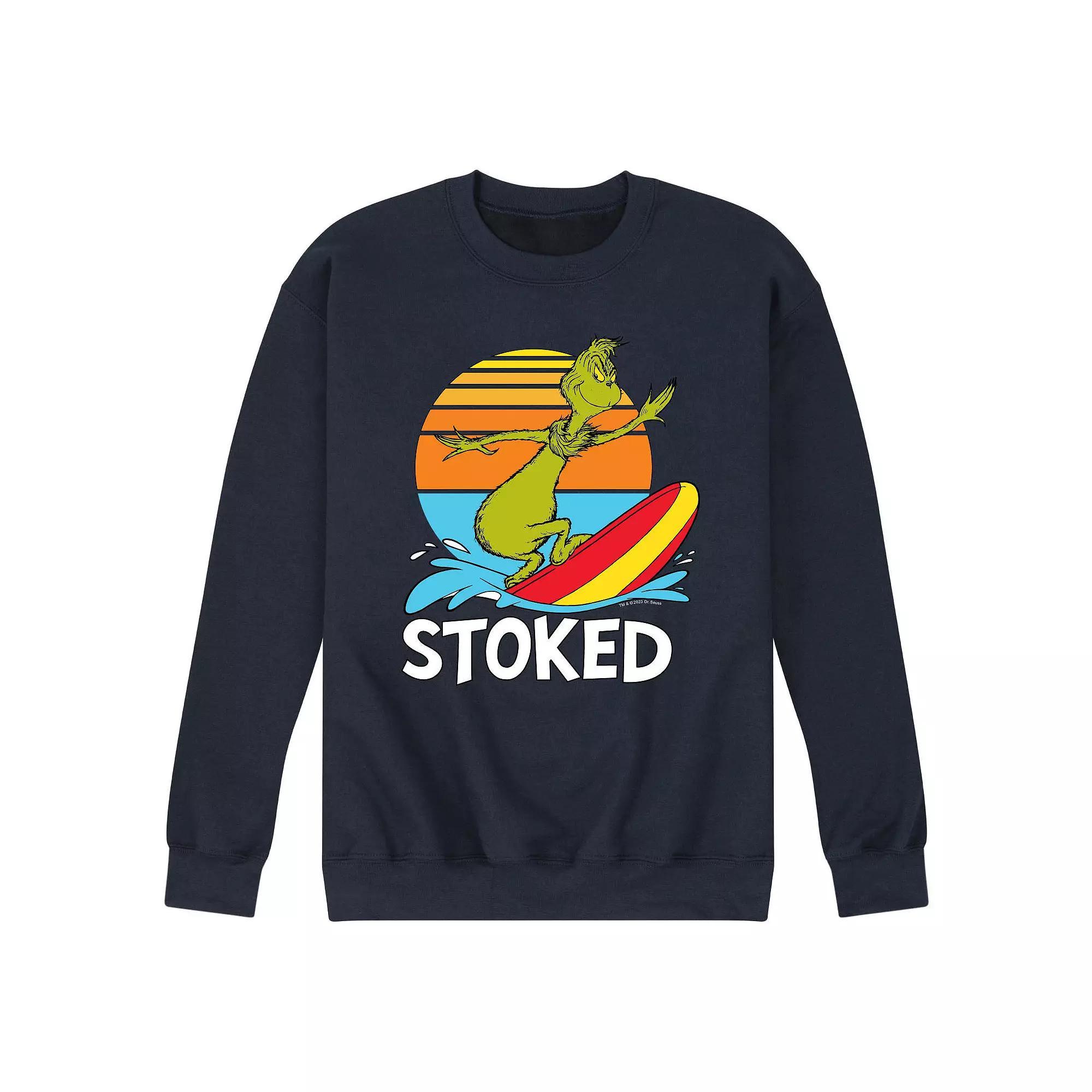 Mens Dr. Seuss The Grinch Stoked Fleece Sweatshirt Grey Gray Product Image