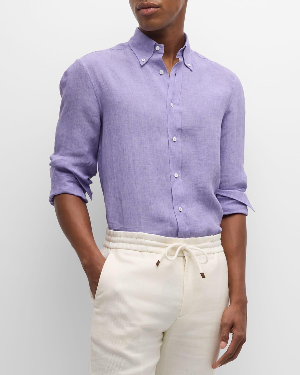 Men's Linen Casual Button-Down Shirt Product Image