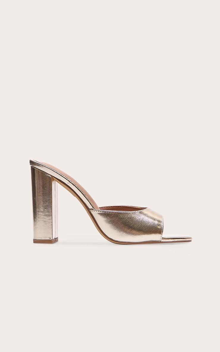 Gold Metallic Basic Block Heeled Mule Sandals Product Image
