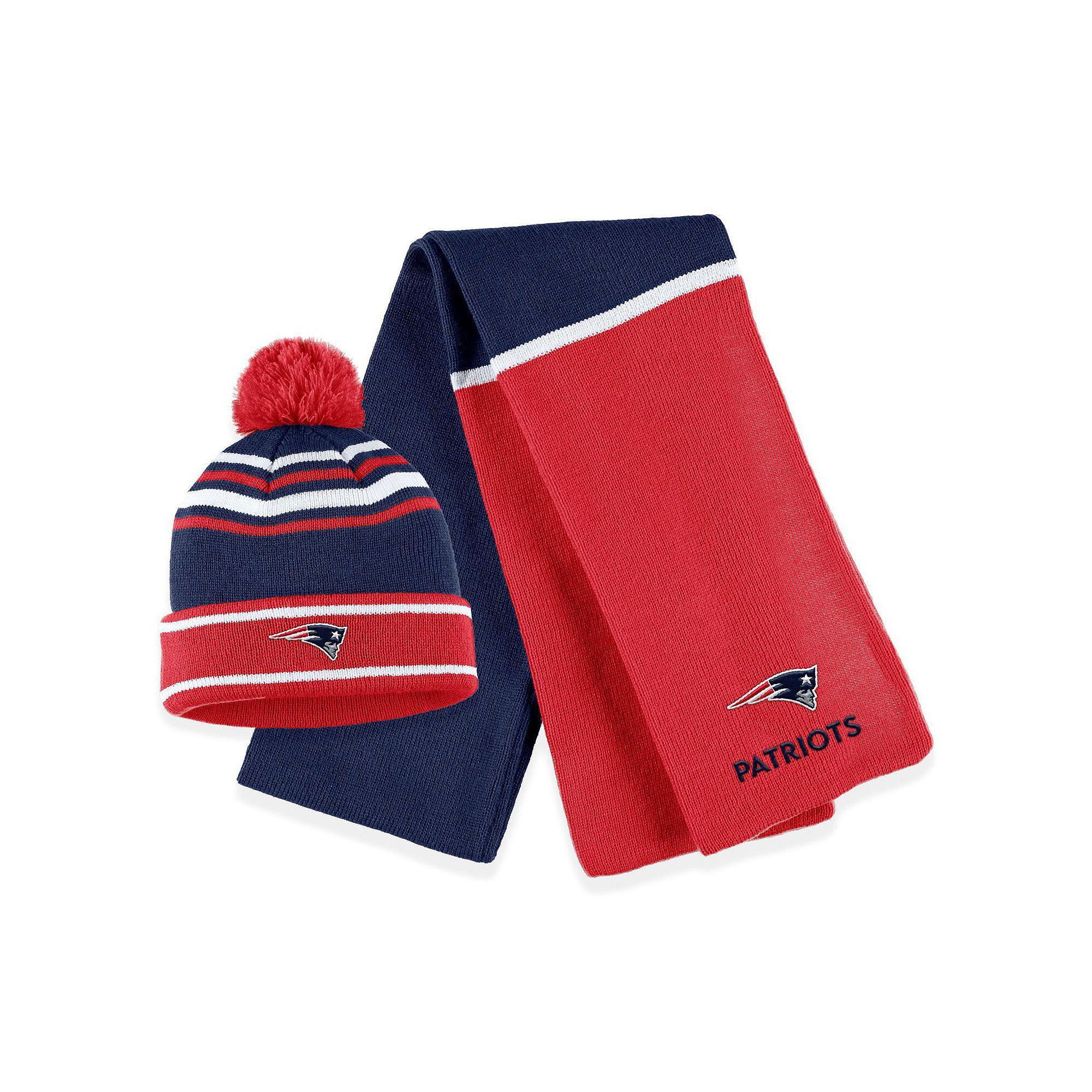 Women's WEAR by Erin Andrews Red Tampa Bay Buccaneers Colorblock Cuffed Knit Hat with Pom and Scarf Set Product Image