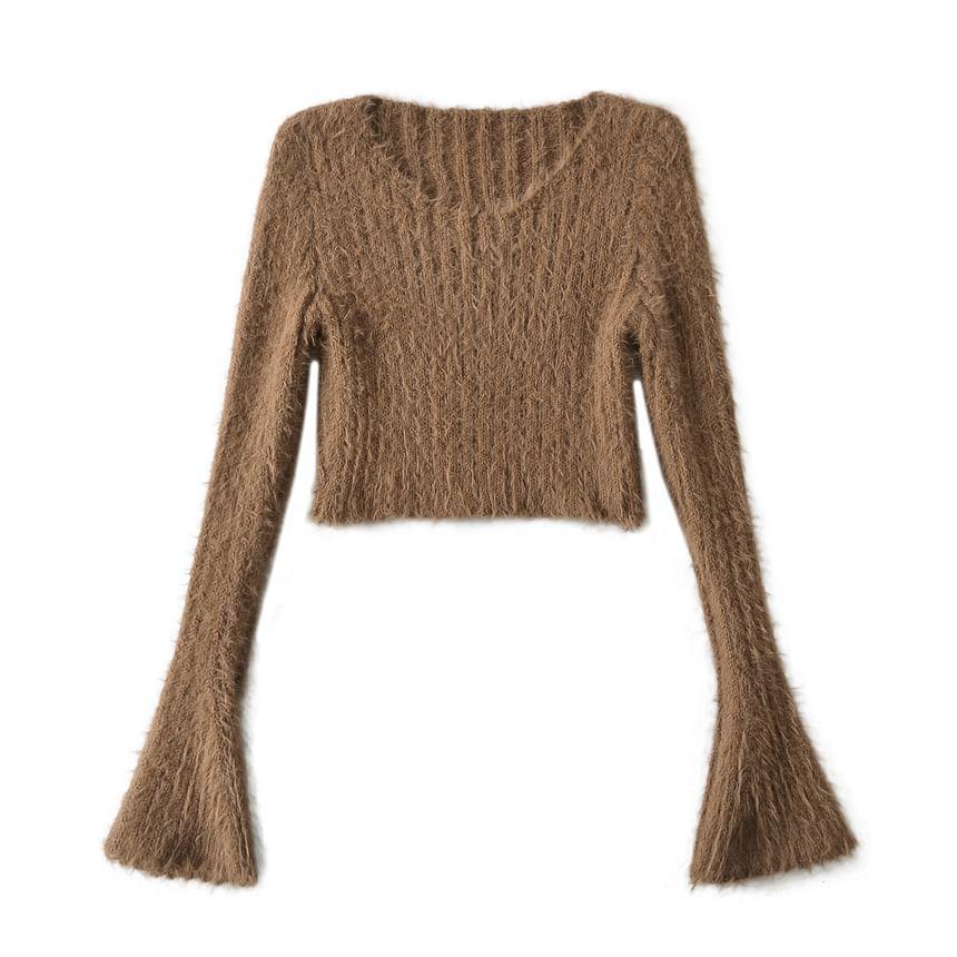Scoop Neck Plain Crop Sweater Product Image