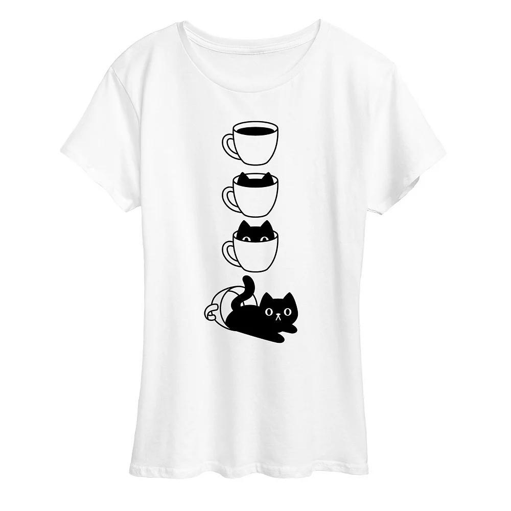 Plus Cat Coffee Cup Graphic Tee, Womens Product Image