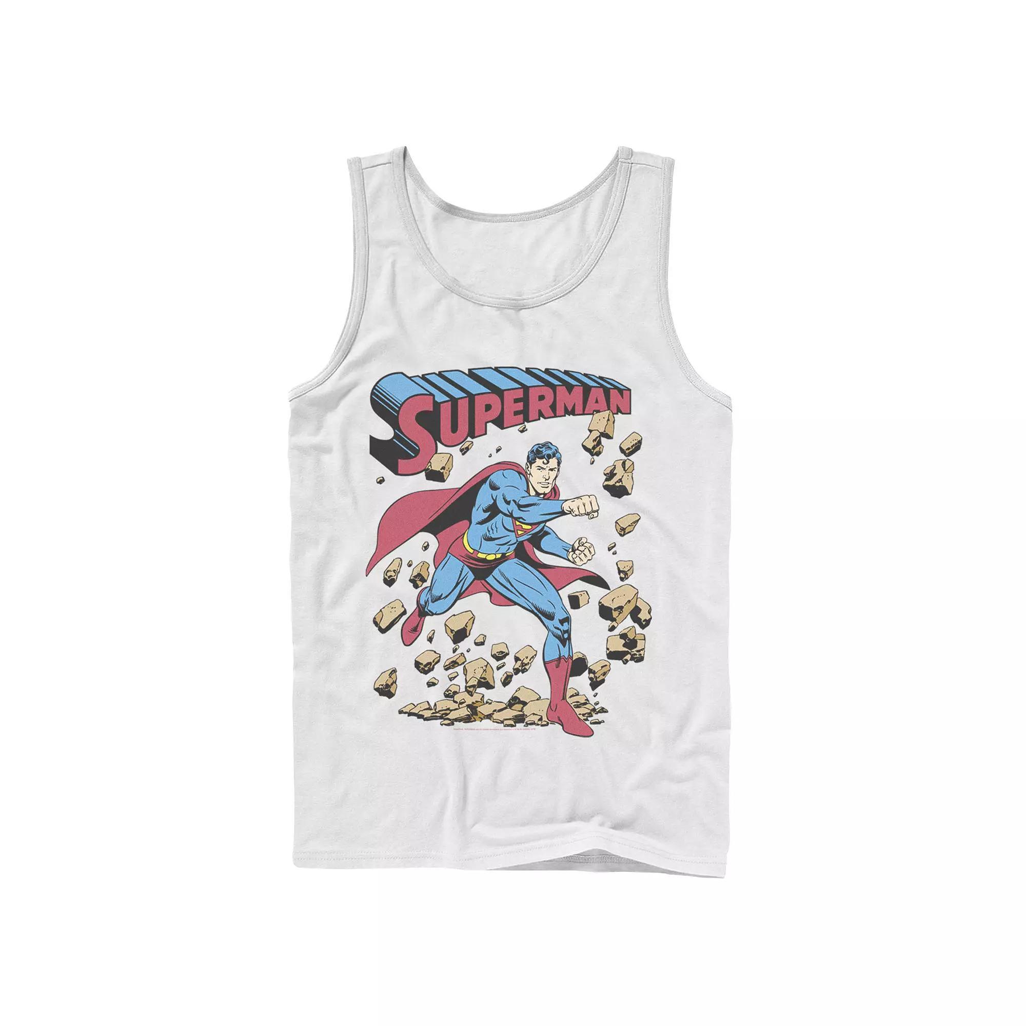 Men's DC Comics Superman Smash Rocks Vintage Poster Tank Top, Size: Large, Athletic Grey Product Image