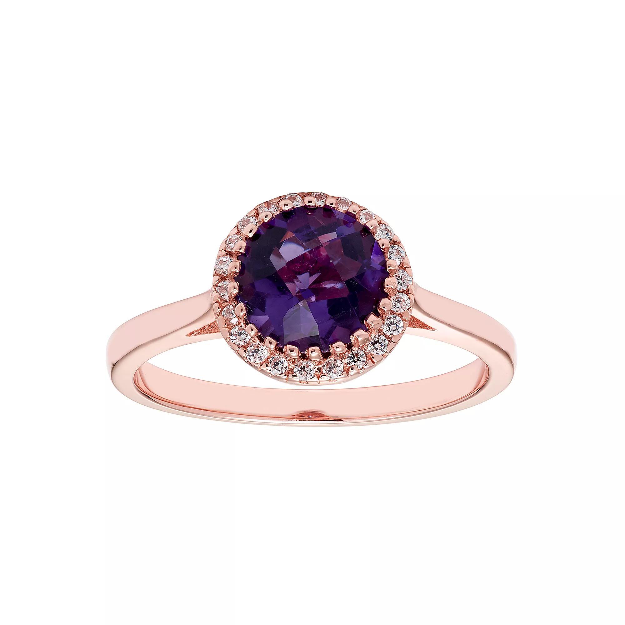 10K Gold & 1/10 Carat T.W. Diamond Amethyst Ring, Womens Yellow Product Image