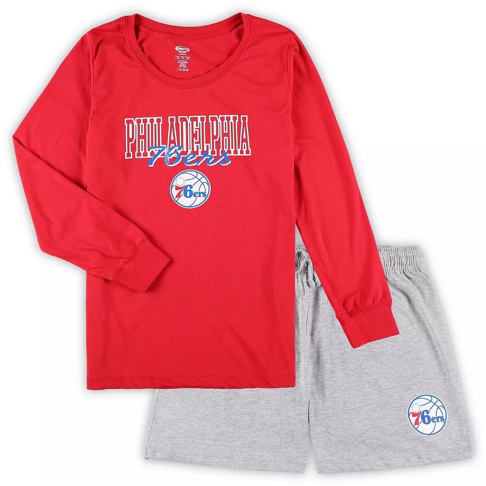 Women's Concepts Sport Red/Heather Gray Philadelphia 76ers Plus Size Long Sleeve T-Shirt and Shorts Sleep Set, Size: 3XL, 76r Red Product Image