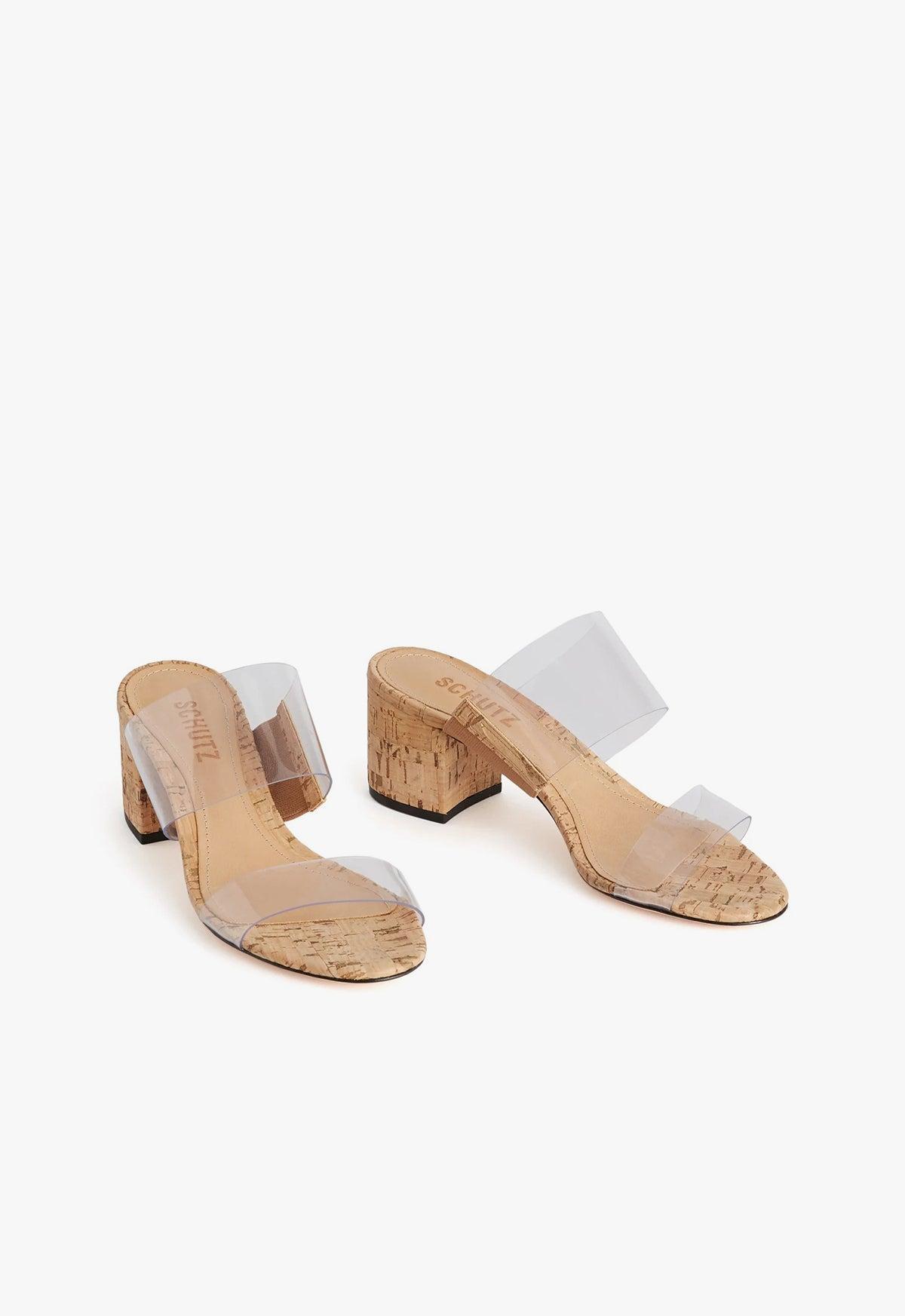 Schutz Victorie Clear Vinyl Cork Block Heel Sandals Product Image