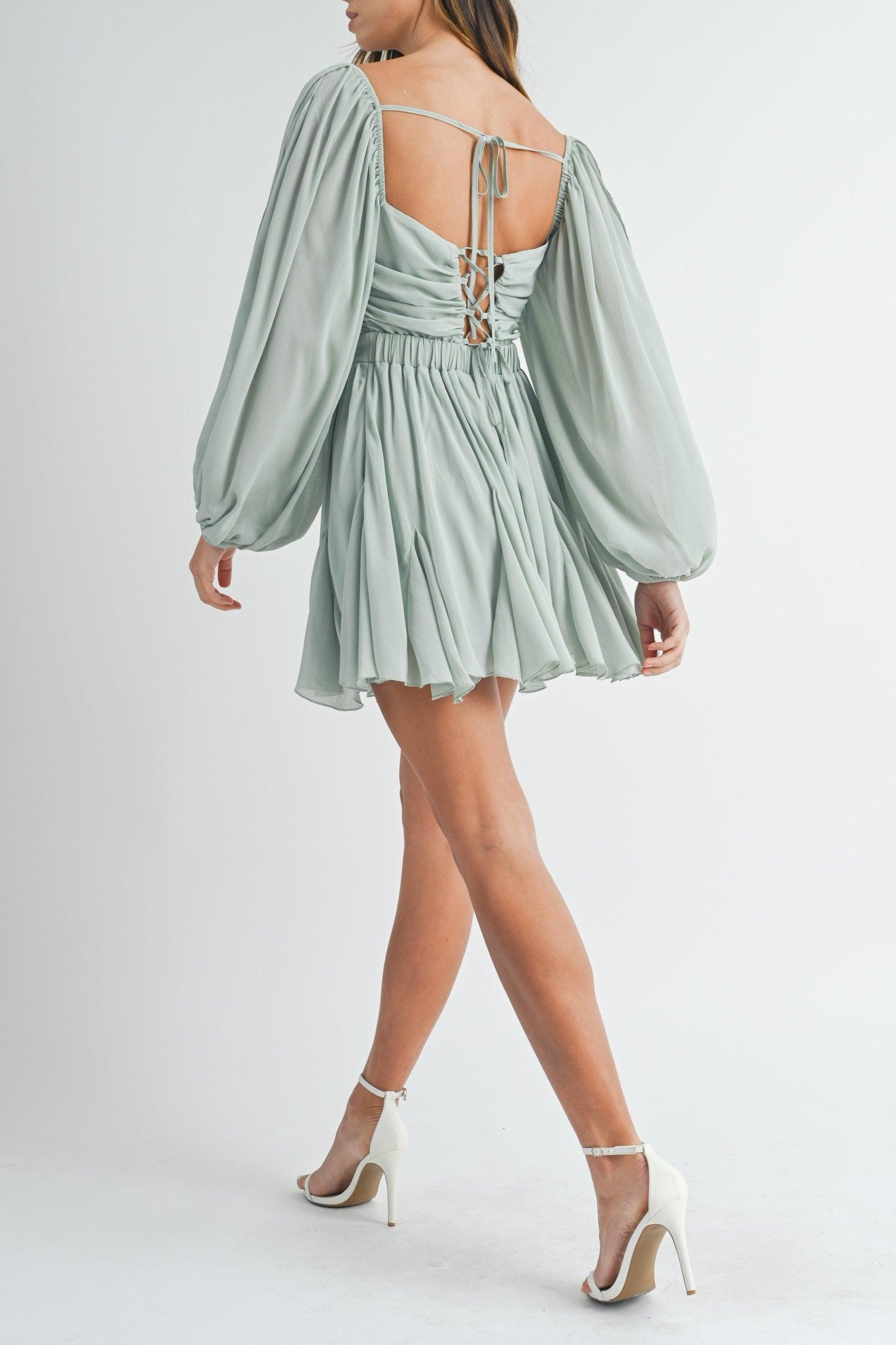 Back Lace Up Ruffle Mini Dress Product Image