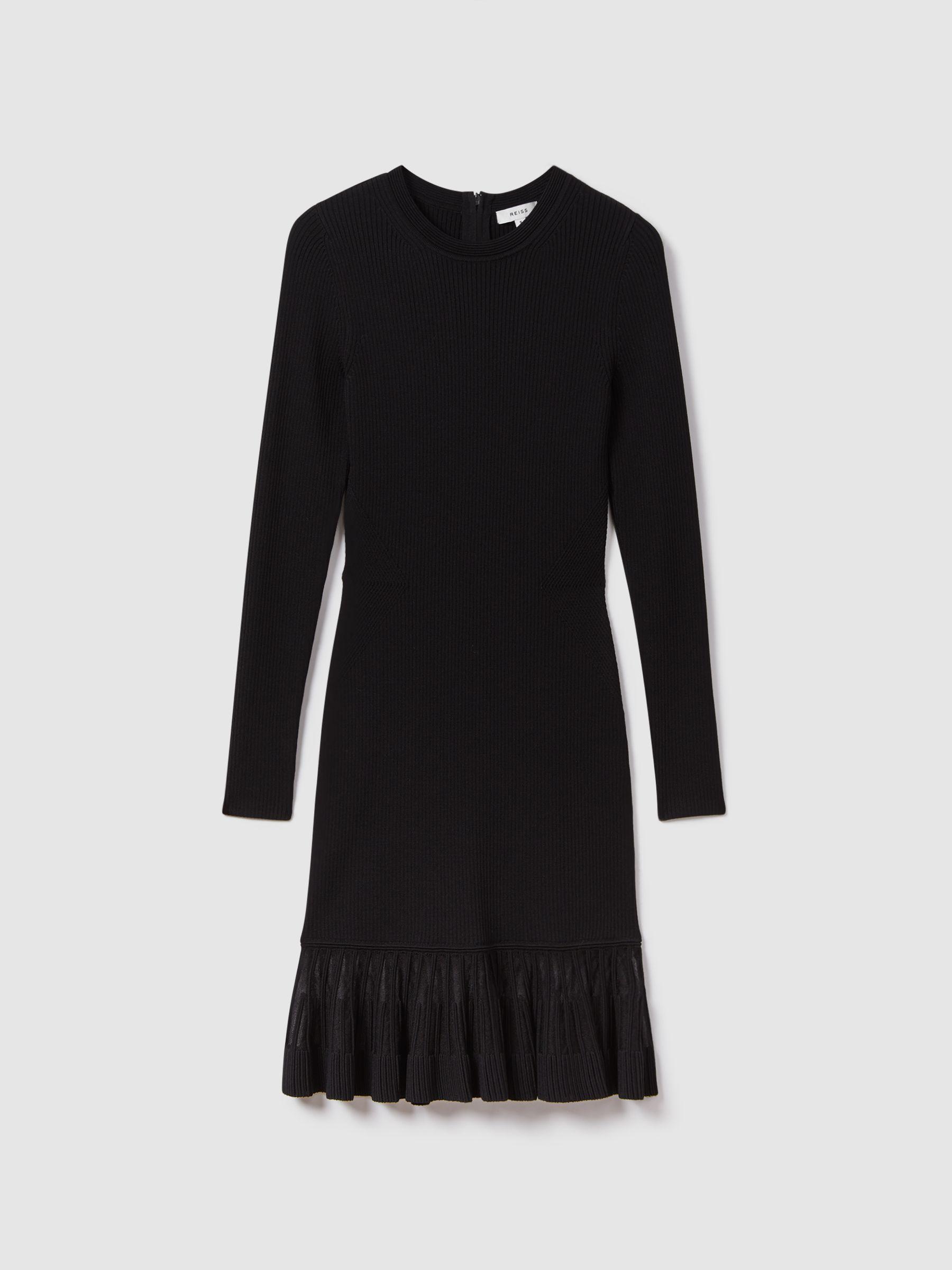 Knitted Sheer Flared Mini Dress in Black Product Image